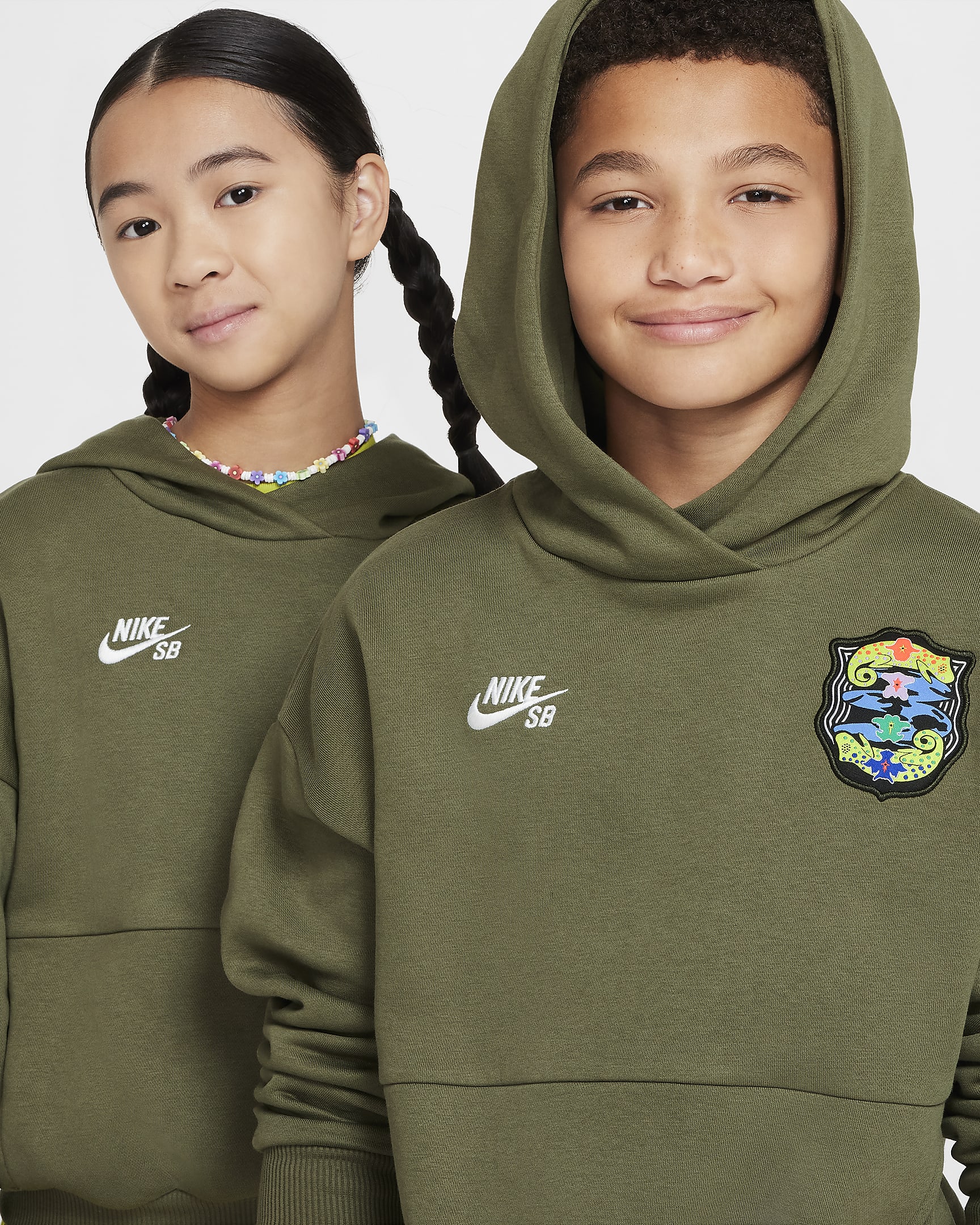 Nike SB Big Kids' Oversized Skate Hoodie - Medium Olive/White