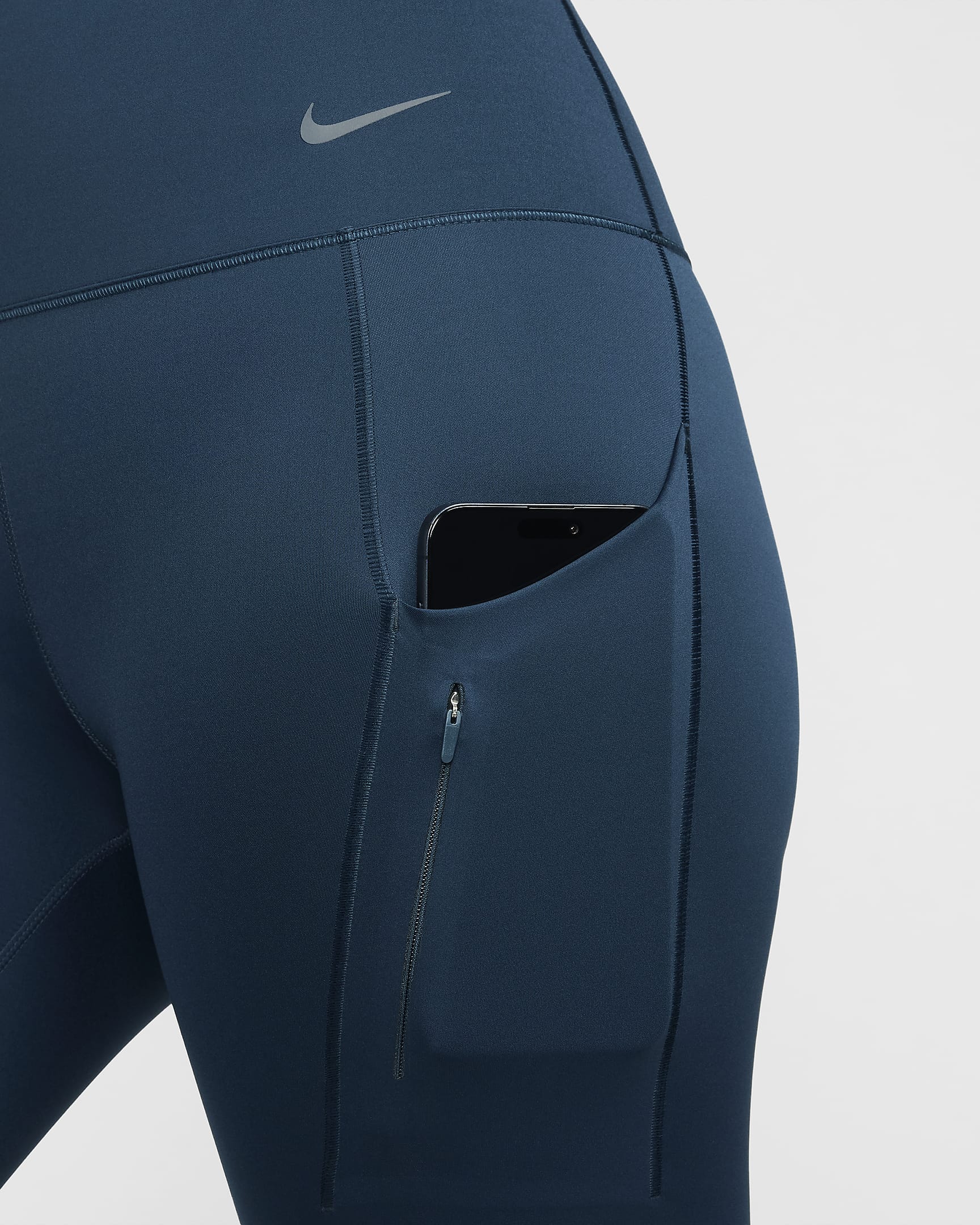 Damskie legginsy o pełnej długości z wysokim stanem i kieszeniami zapewniające mocne wsparcie Nike Go - Armory Navy/Czerń