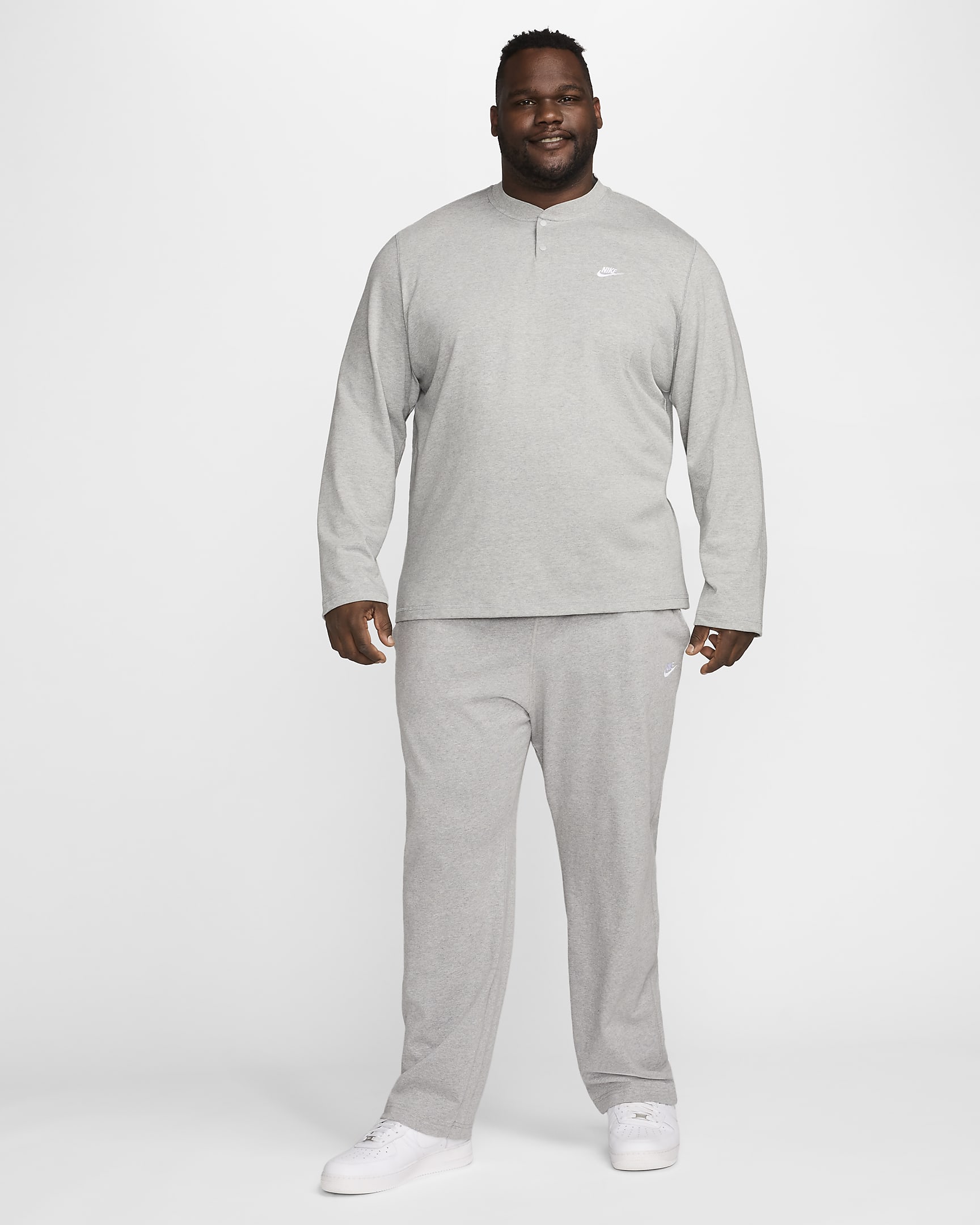 Henley de manga larga para hombre Nike Club - Gris oscuro jaspeado/Gris humo claro/Blanco