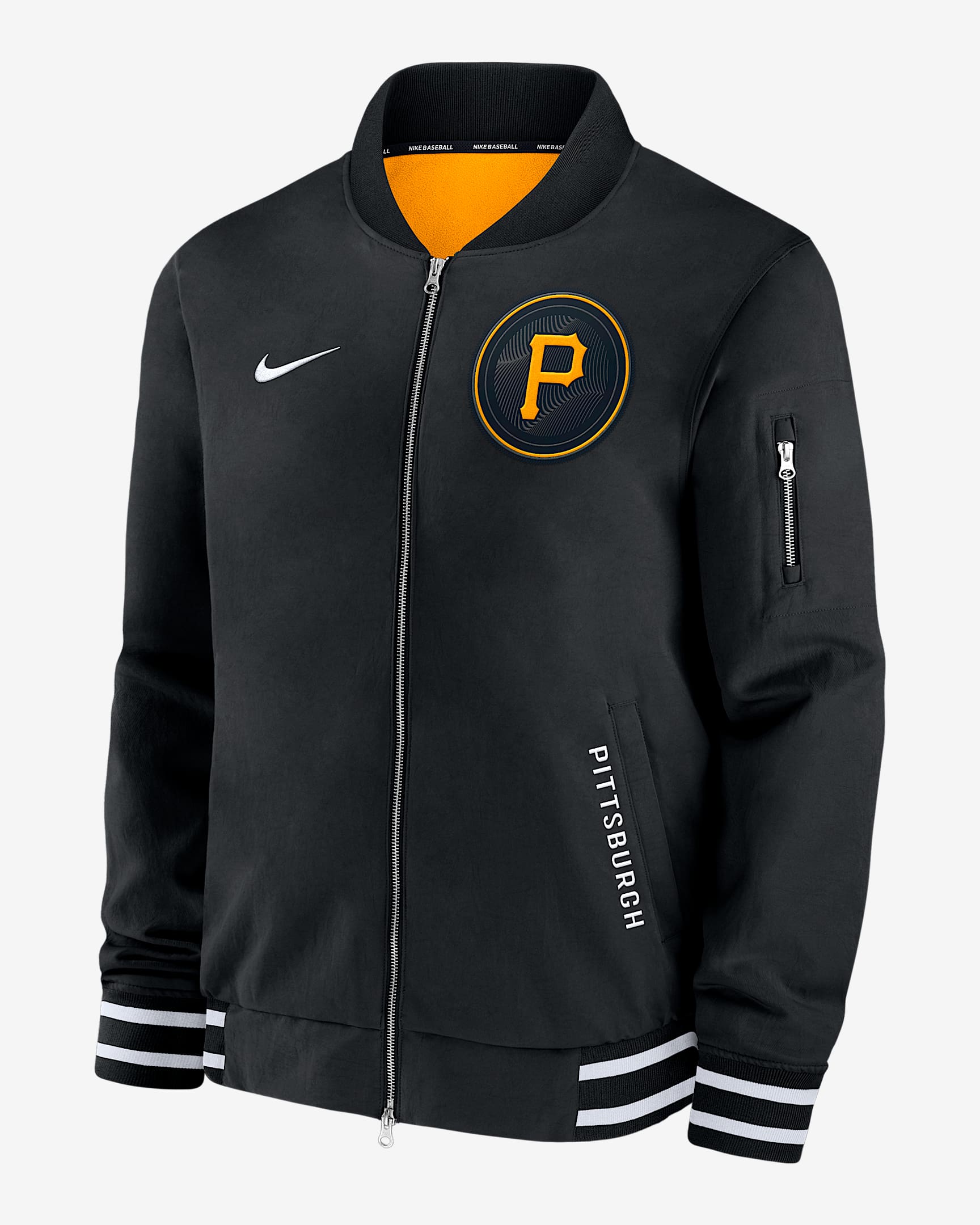 Pittsburgh Pirates Authentic Collection City Connect Men's Nike MLB Full-Zip Bomber Jacket - Black