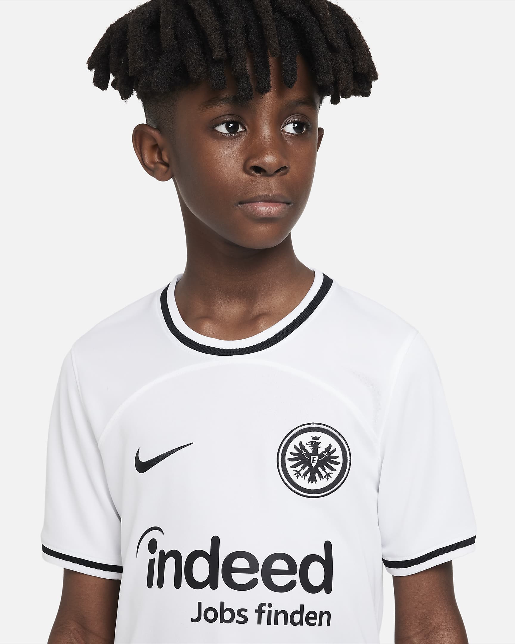 Eintracht Frankfurt 2022/23 Stadium (hjemmedrakt) Nike Dri-FIT fotballdrakt til store barn - Hvit/Svart