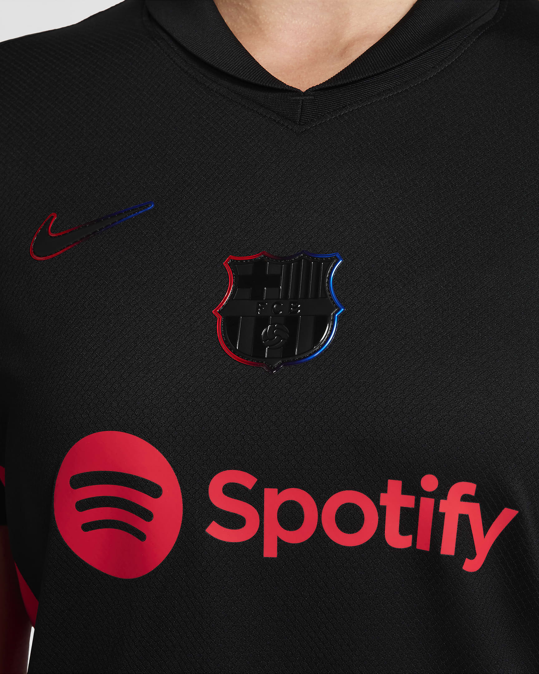 Segona equipació Stadium FC Barcelona 2024/25 Samarreta de futbol Replica Nike Dri-FIT - Dona - Negre/University Red/Hyper Royal/Negre