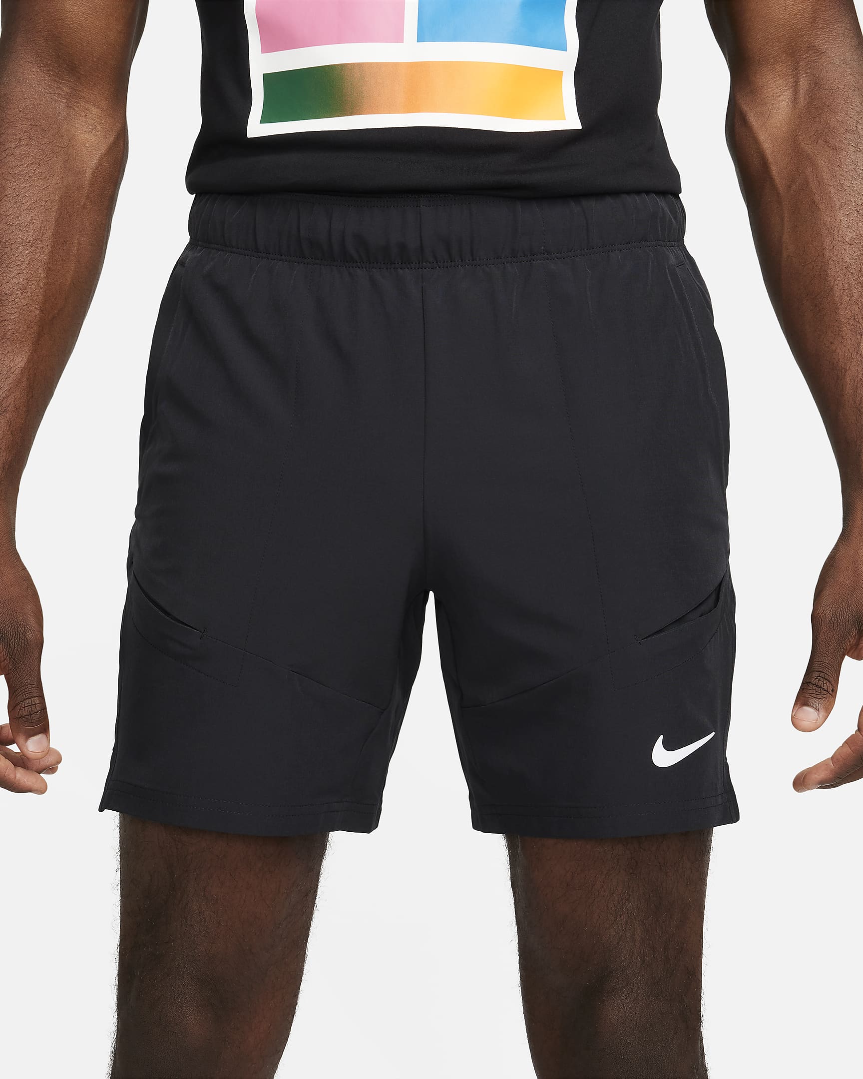 Męskie spodenki tenisowe Dri-FIT 18 cm NikeCourt Advantage - Czerń/Czerń/Biel