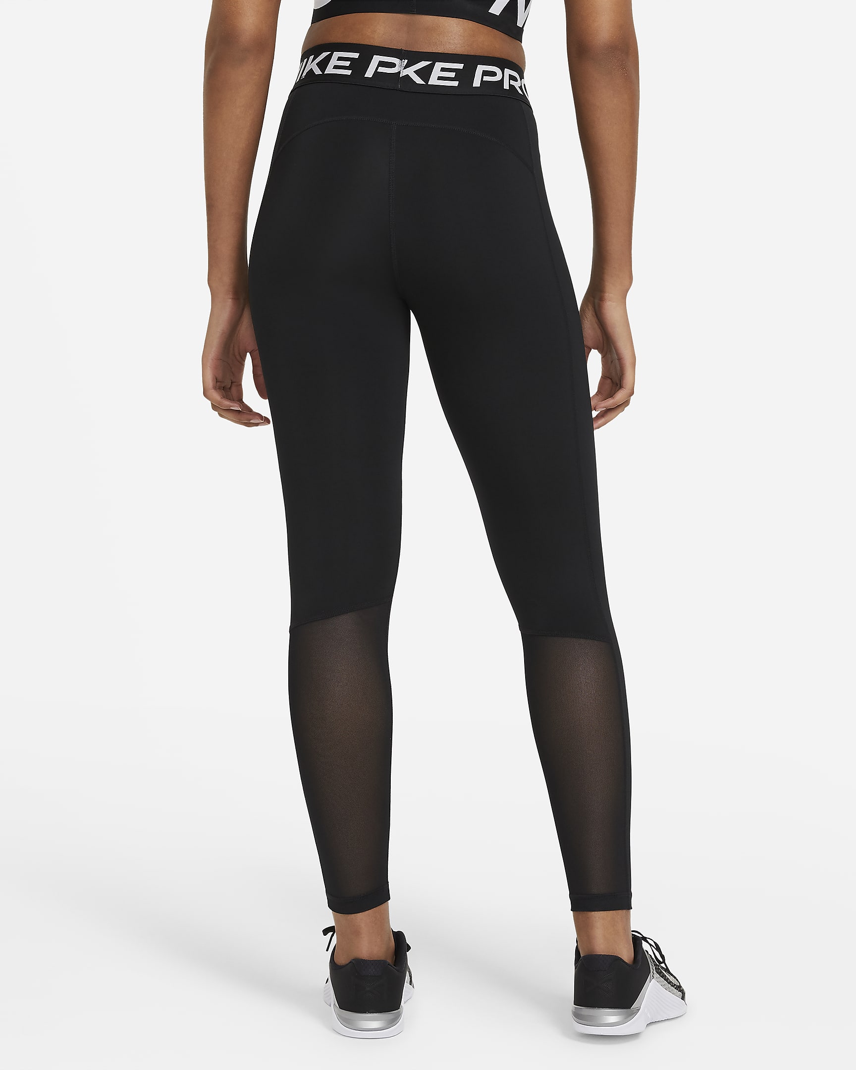 Nike Pro Women's Mid-Rise Mesh-Paneled Leggings - Black/White