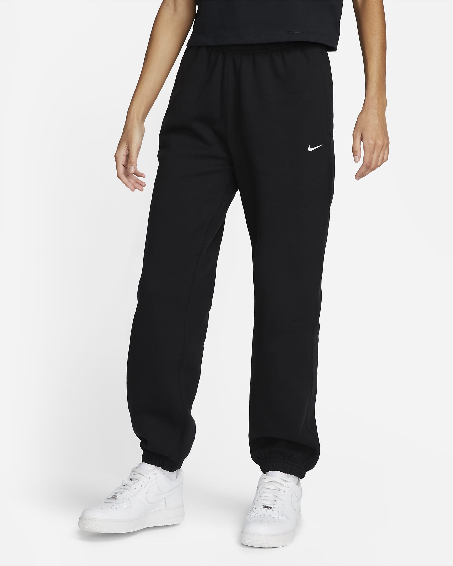 Calças de lã cardada Nike Solo Swoosh para mulher - Preto/Branco