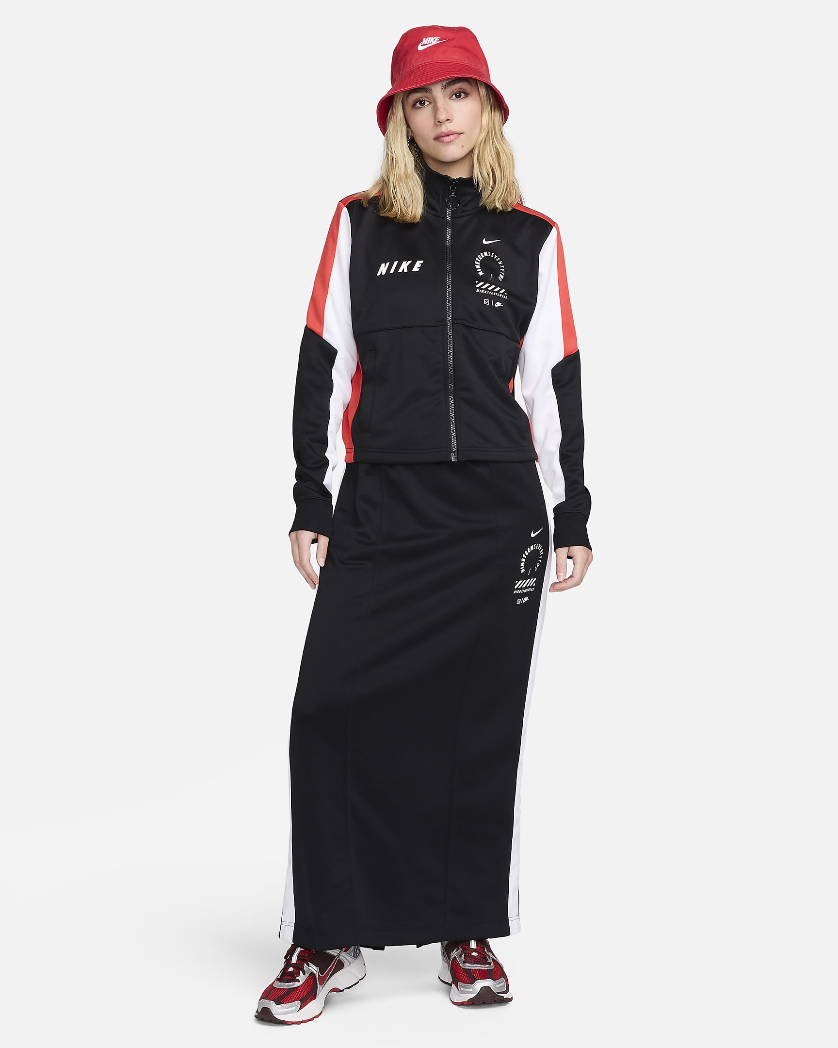 Nike Sportswear Women's Tracksuit Top - Black/Light Crimson/White