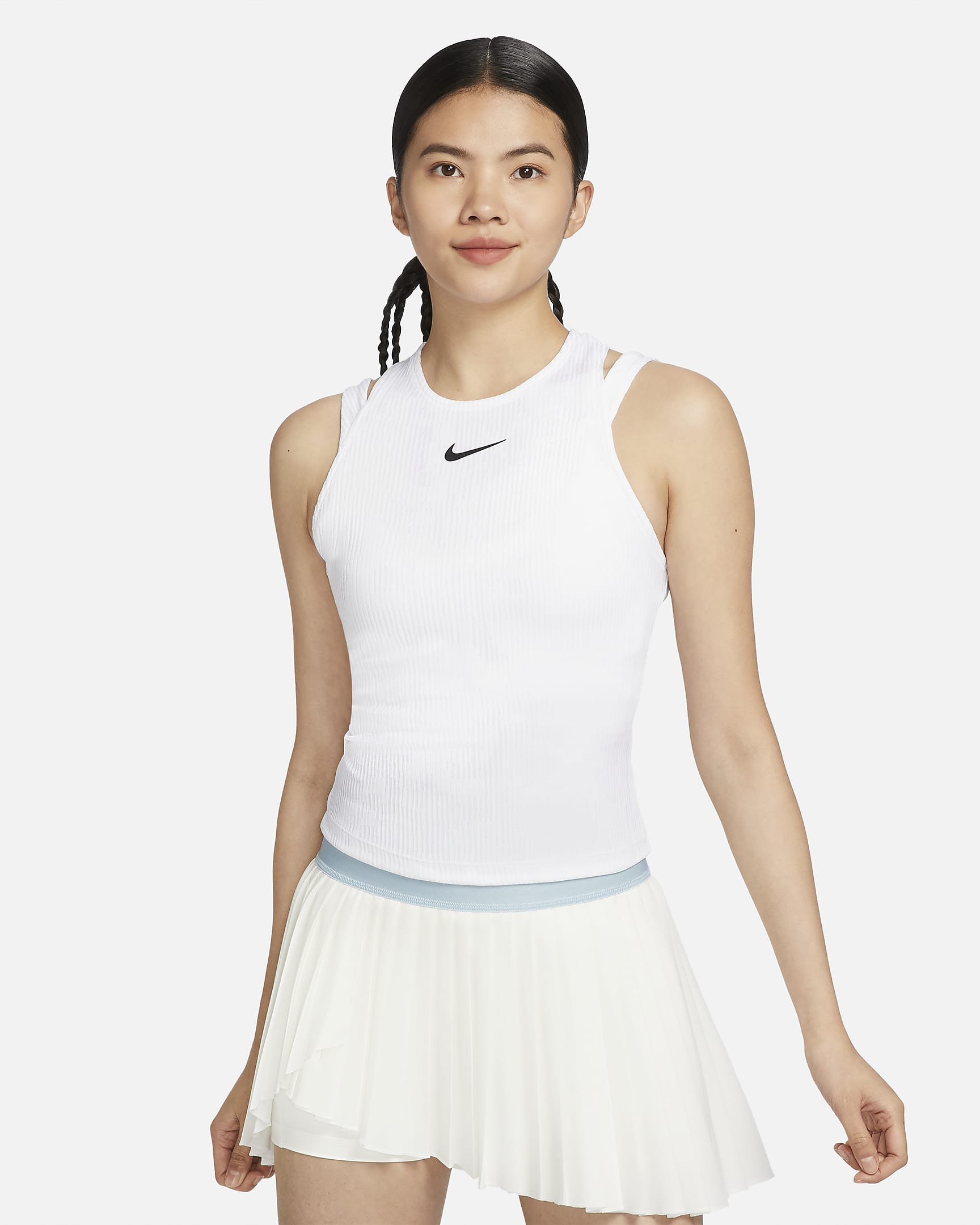 เสื้อกล้ามเทนนิส Dri-FIT ผู้หญิง NikeCourt Slam - ขาว/ดำ