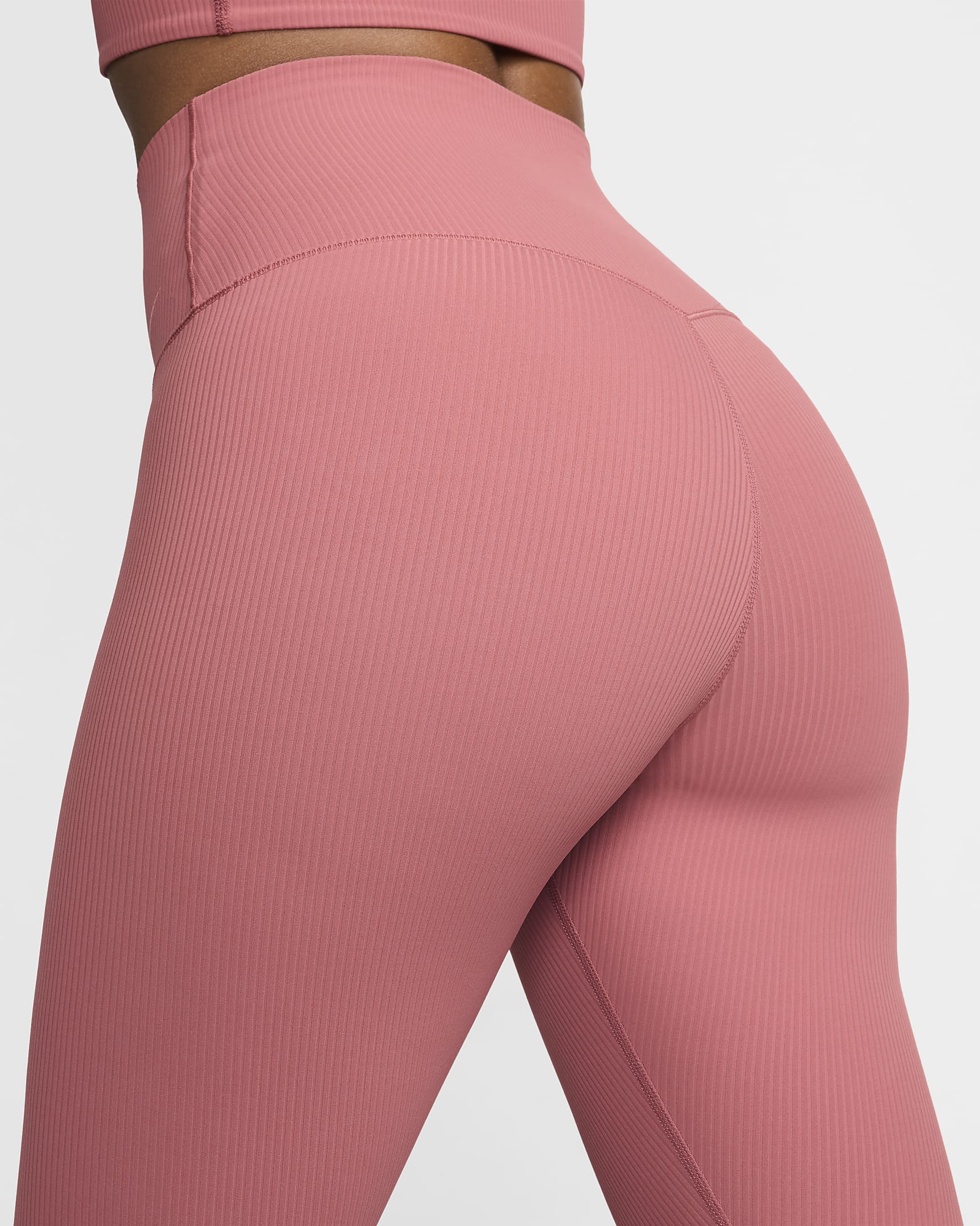 Leggings de tiro alto de 7/8 con sujeción suave para mujer Nike Zenvy Rib - Rosa cañón/Negro