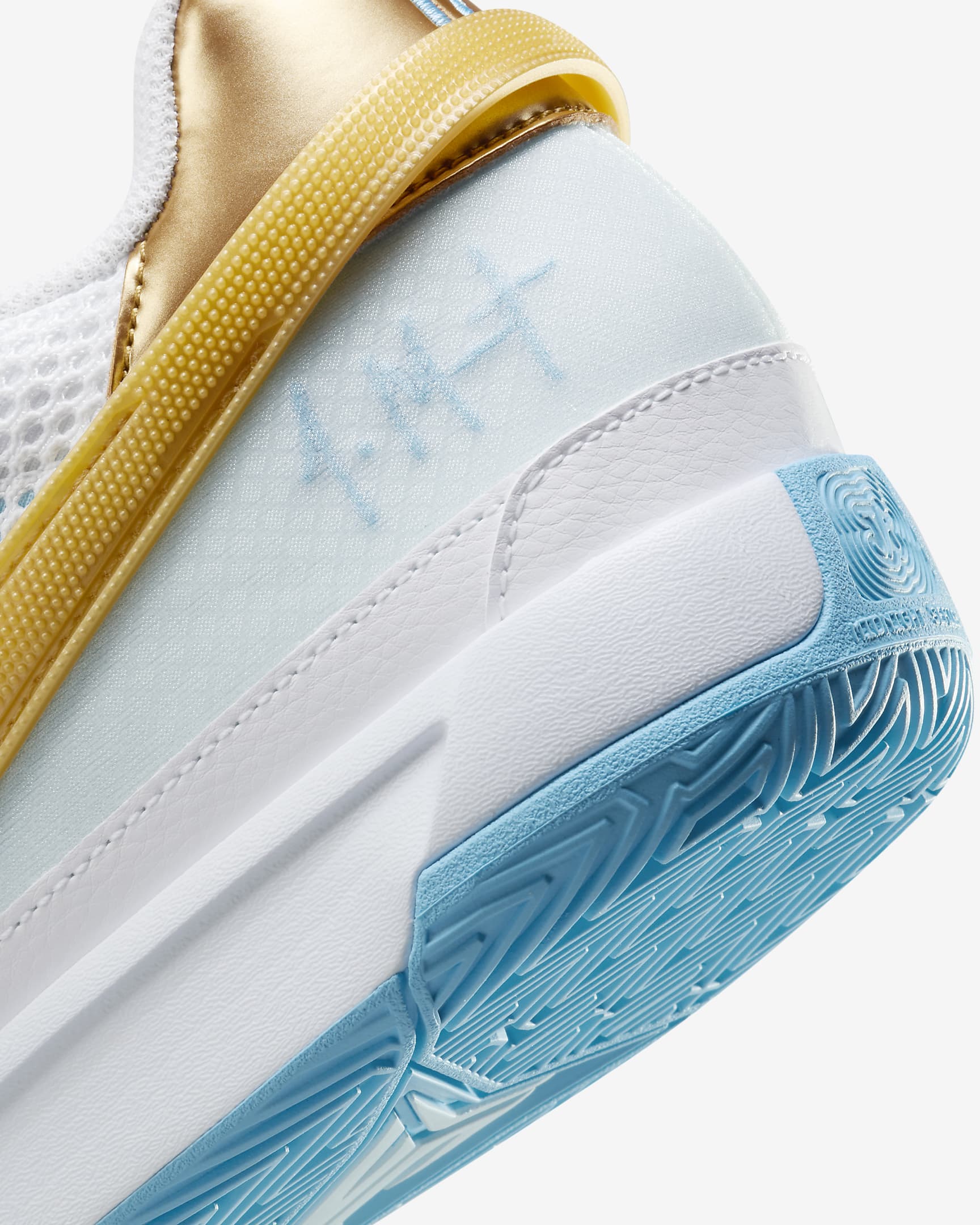 JA 1 EP Basketball Shoes - White/Aquarius Blue/Glacier Blue/Metallic Gold