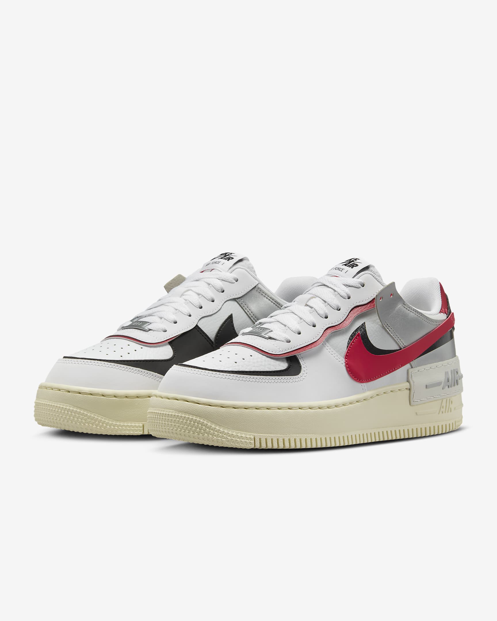 Nike Air Force 1 Shadow Sabatilles - Dona - Blanc/Negre/Platejat metal·litzat/Gym Red