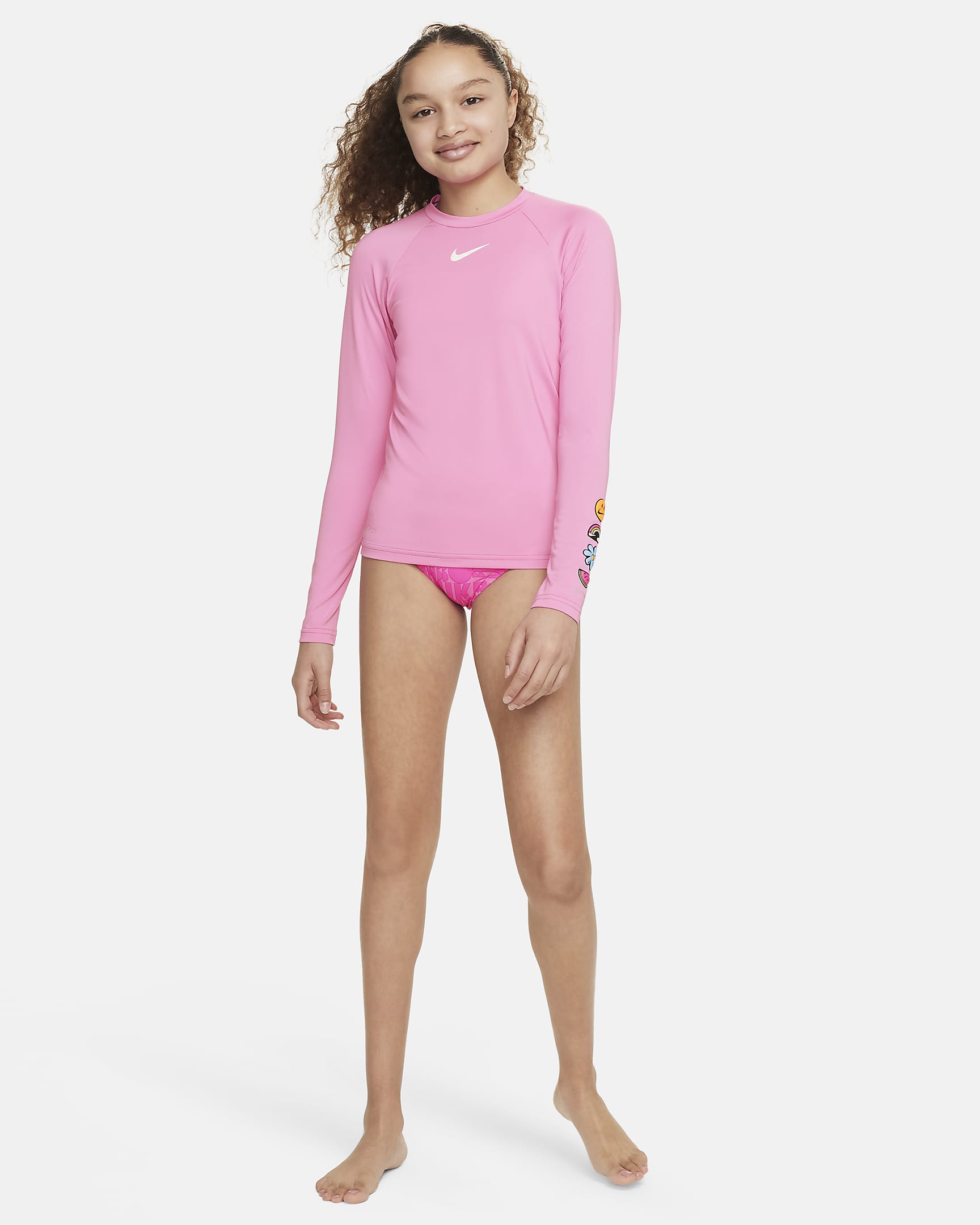 Playera Hydroguard de manga larga para niña talla grande Nike Swim Charms - Rosa alegre