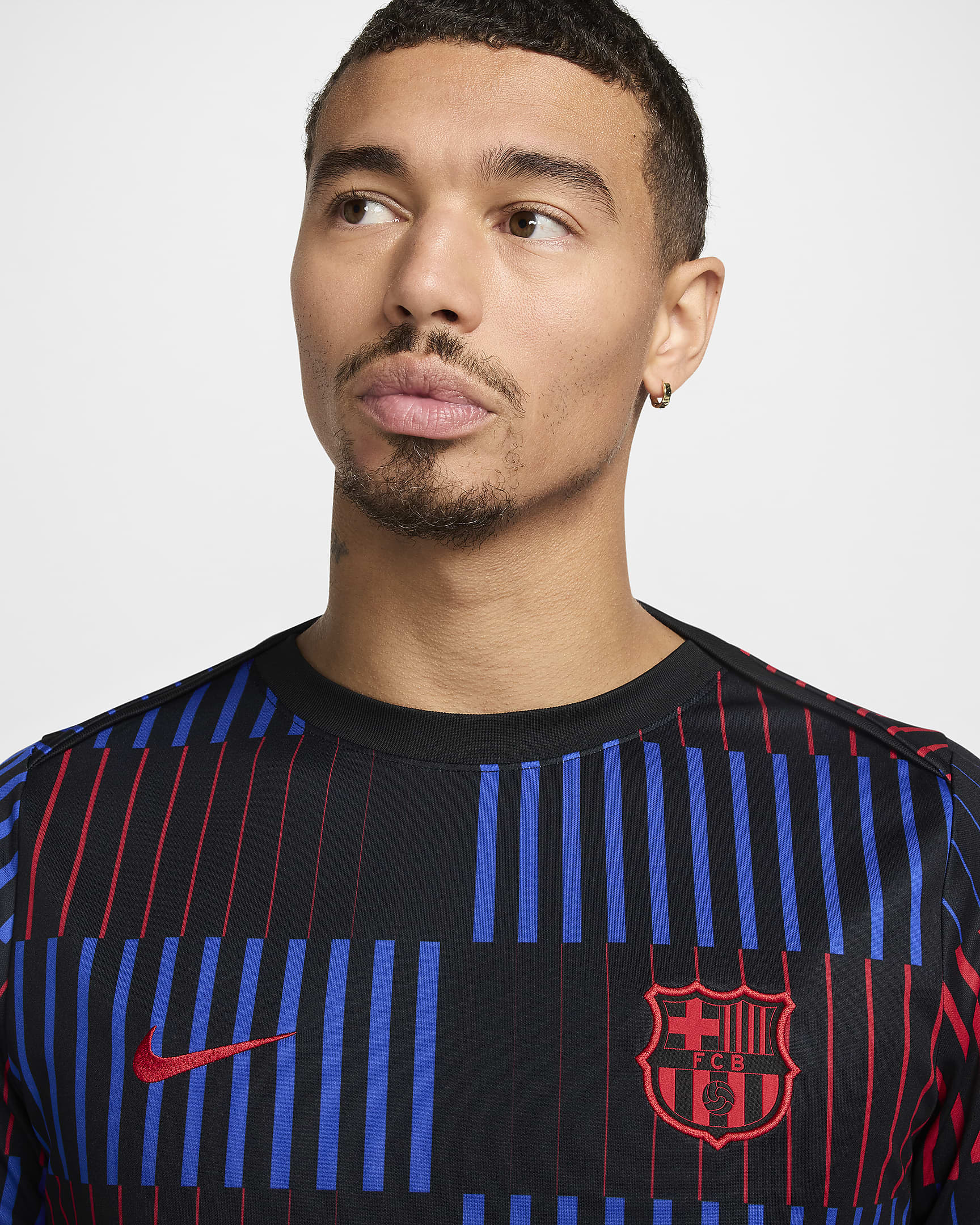 F.C. Barcelona Academy Pro Away Men's Nike Dri-FIT Football Pre-Match Short-Sleeve Top - Black/Black/University Red