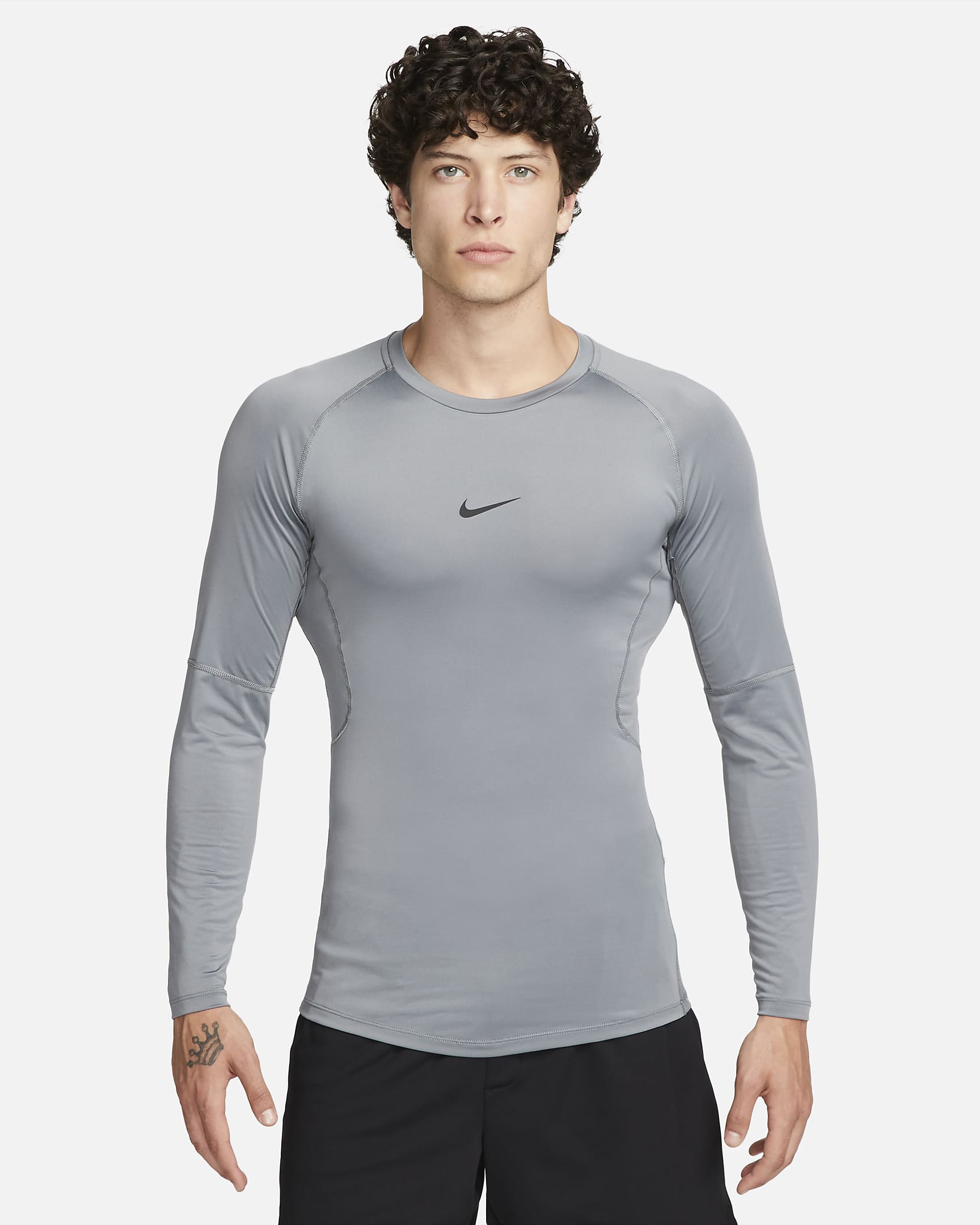 Haut de fitness ajusté à manches longues Dri-FIT Nike Pro pour homme - Smoke Grey/Noir