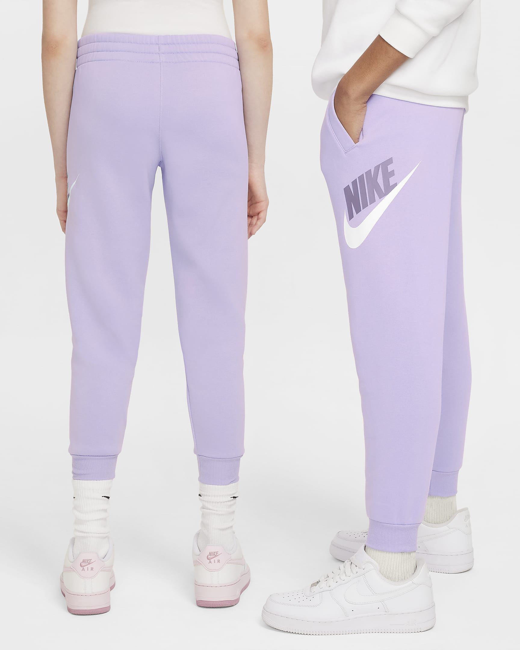 Joggers para niños talla grande Nike Club Fleece - Hortensias/Blanco/Alba