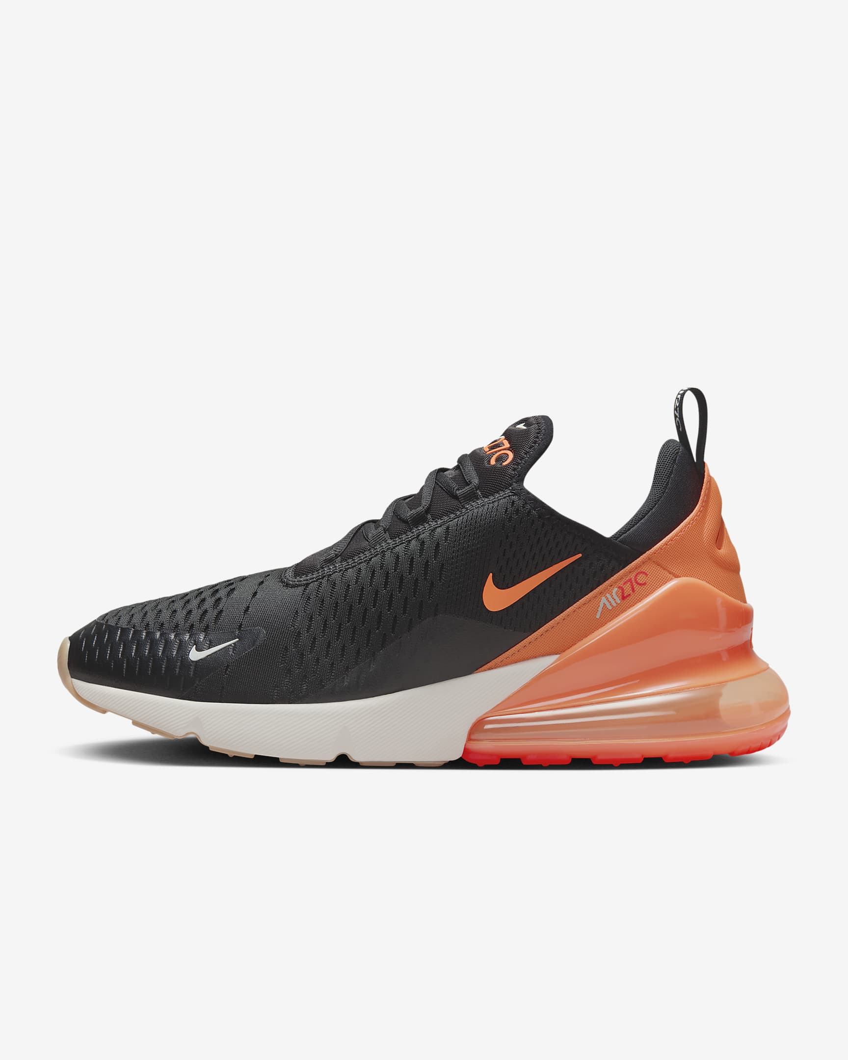 Tenis para hombre Nike Air Max 270 - Negro/Carmesí brillante/Fantasma/Naranja total