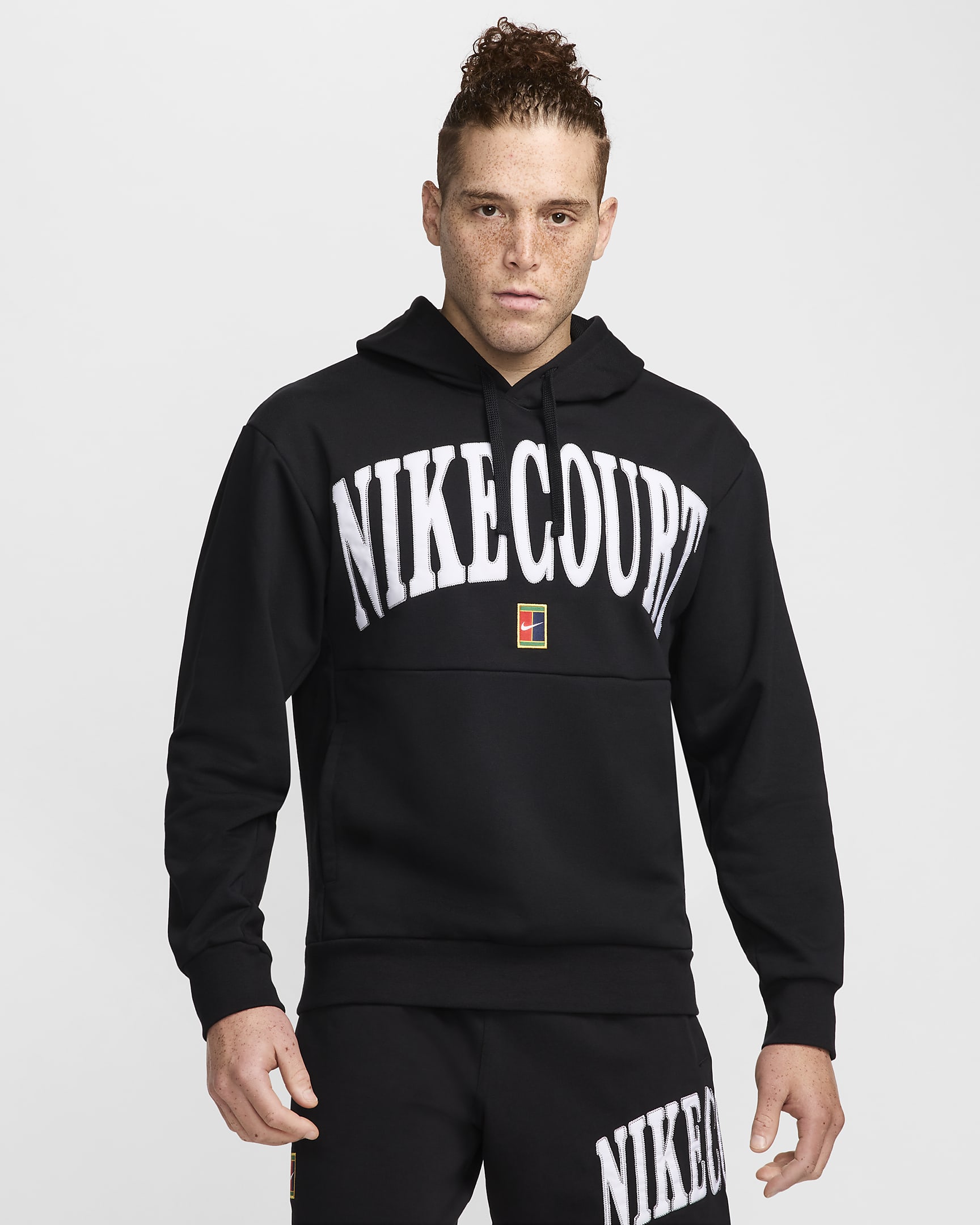 NikeCourt Heritage Sudadera con capucha de tenis de tejido Fleece Dri-FIT - Hombre - Negro/Blanco/Flat Pewter