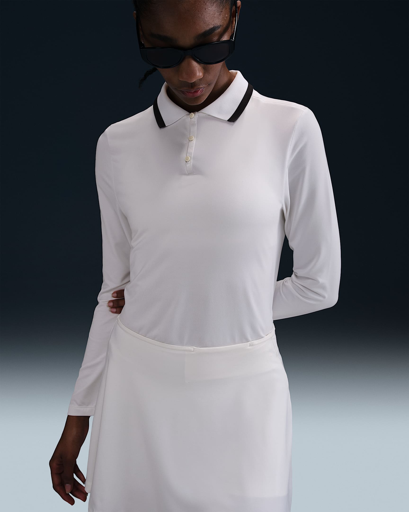 Nike Tour Women's Dri-FIT UV Protection Long-Sleeve Golf Polo - White/Black/Black