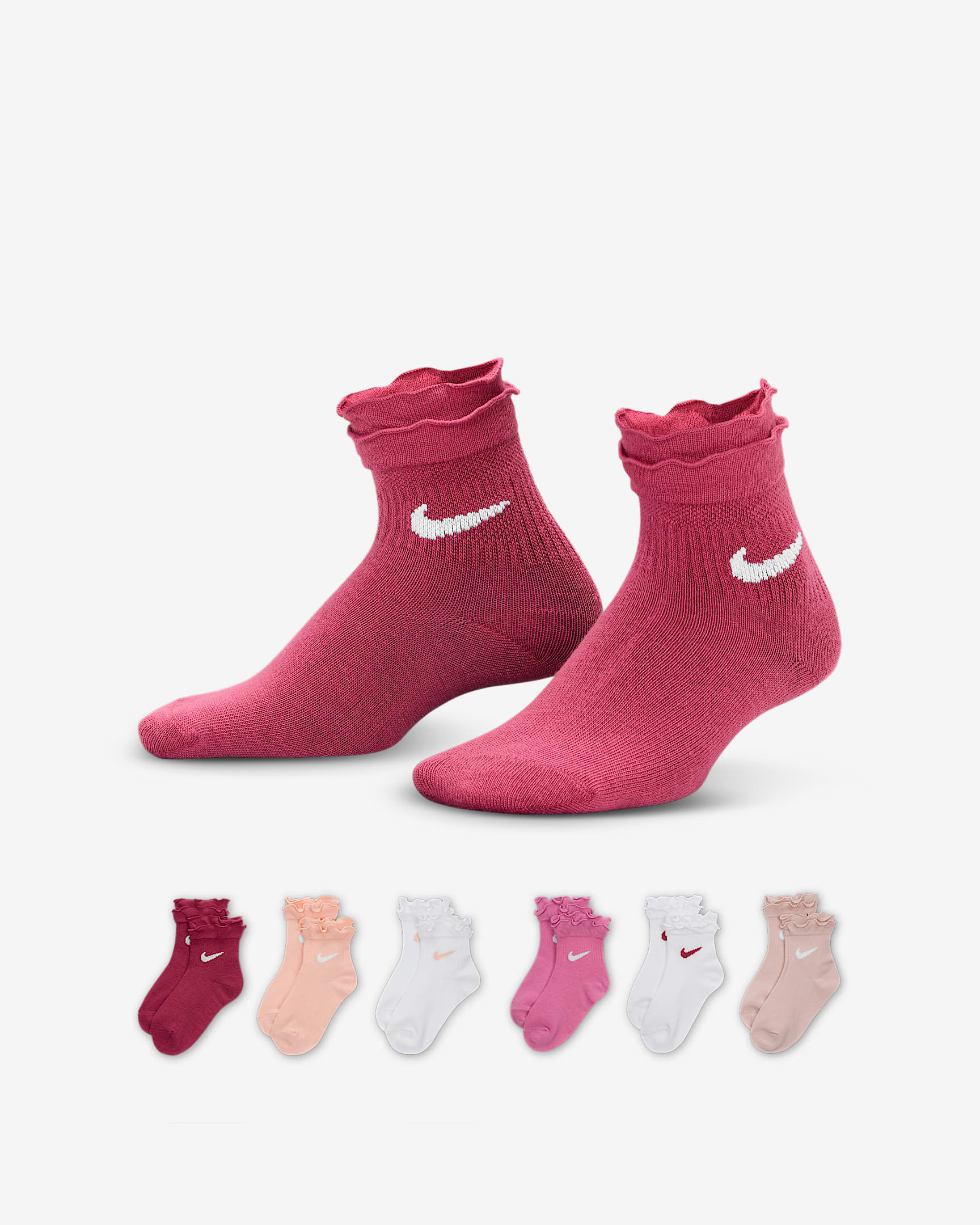 Nike Little Kids' Ruffle Ankle Socks (6 Pairs) - Sweet Beet