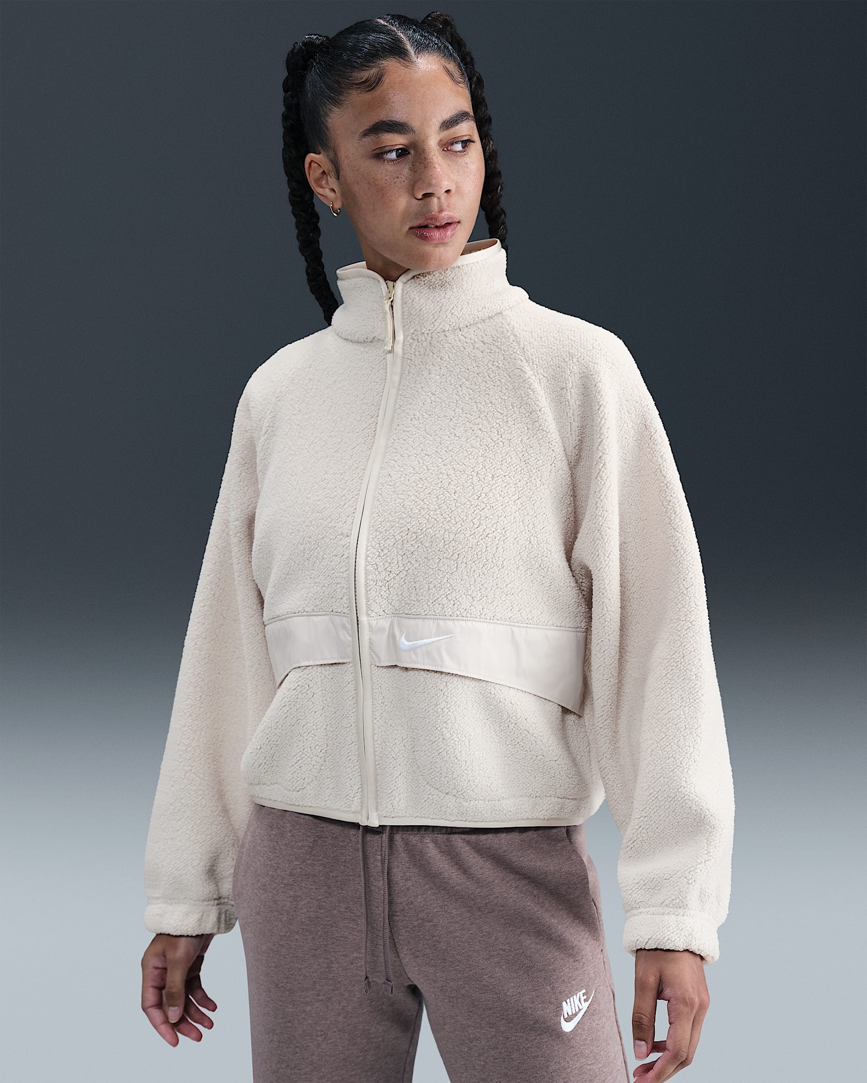 Nike Sportswear Women's Sherpa Jacket - Light Orewood Brown/Light Orewood Brown/White