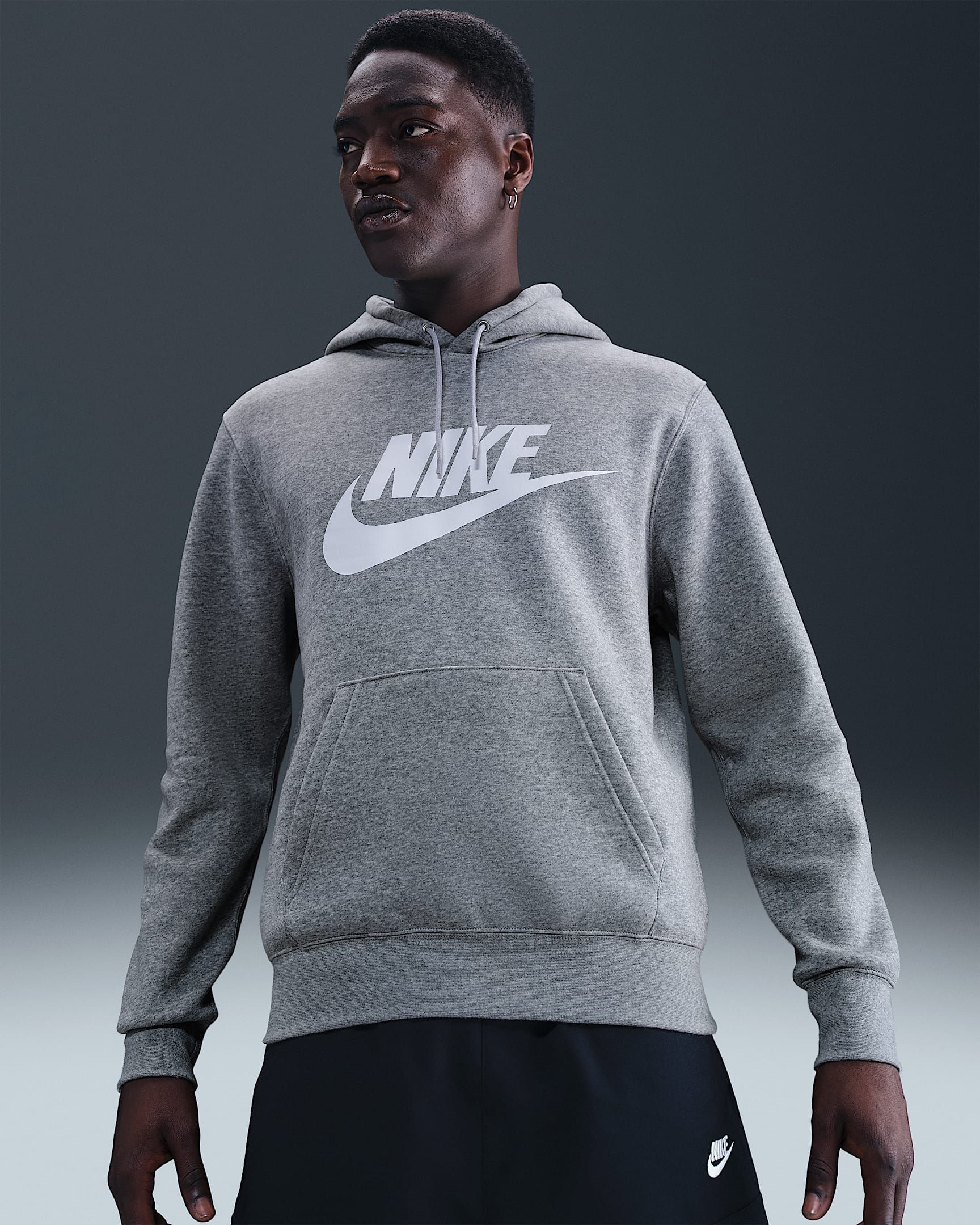 Nike Sportswear Club Men's Fleece Pullover Hoodie - Dark Grey Heather/Light Smoke Grey/White