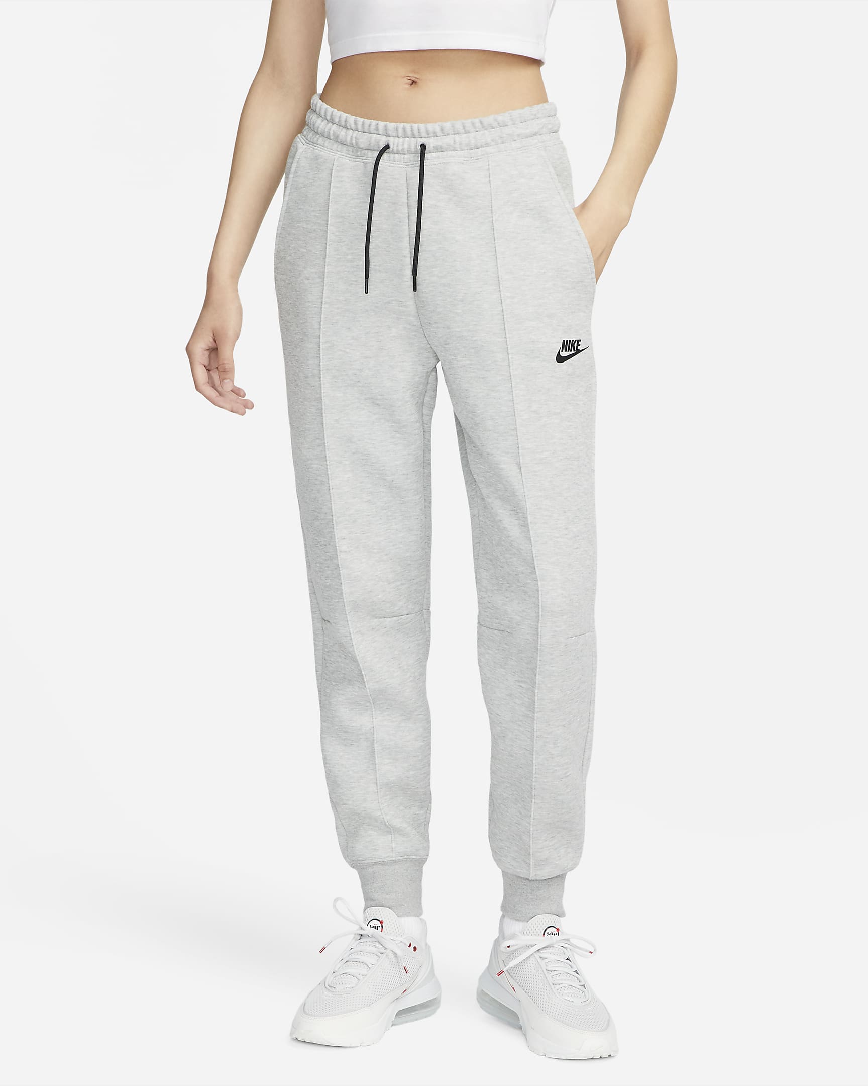 Nike Sportswear Tech Fleece Jogginghose mit mittelhohem Bund für Damen - Dark Grey Heather/Schwarz