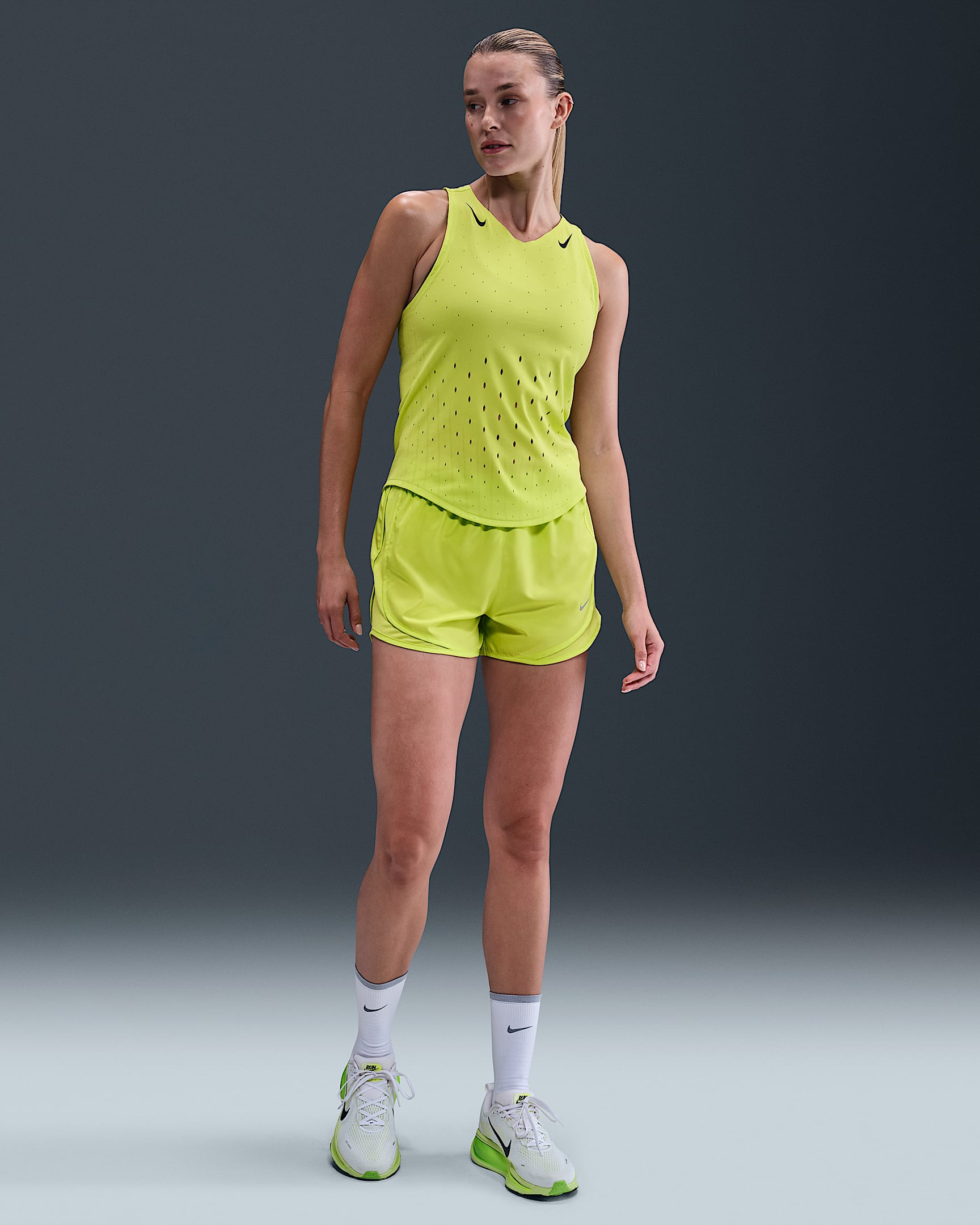 Short de running Dri-FIT taille mi-haute avec sous-short intégré Nike Tempo pour femme - Cyber/Cyber/Cyber
