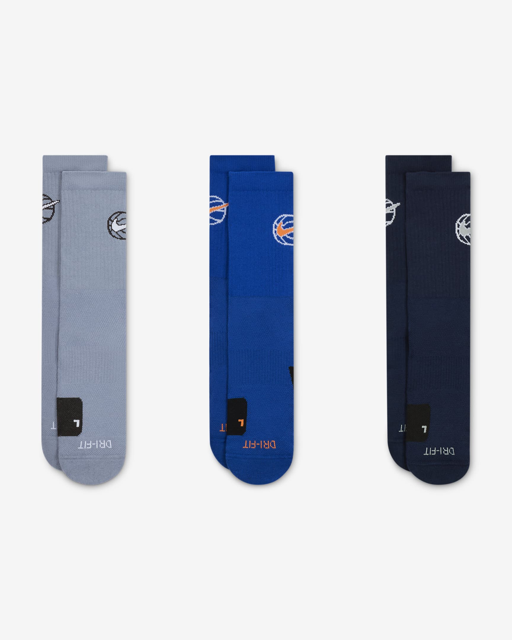 Nike Everyday Crew Basketball Socks (3 Pairs) - Multi-Colour