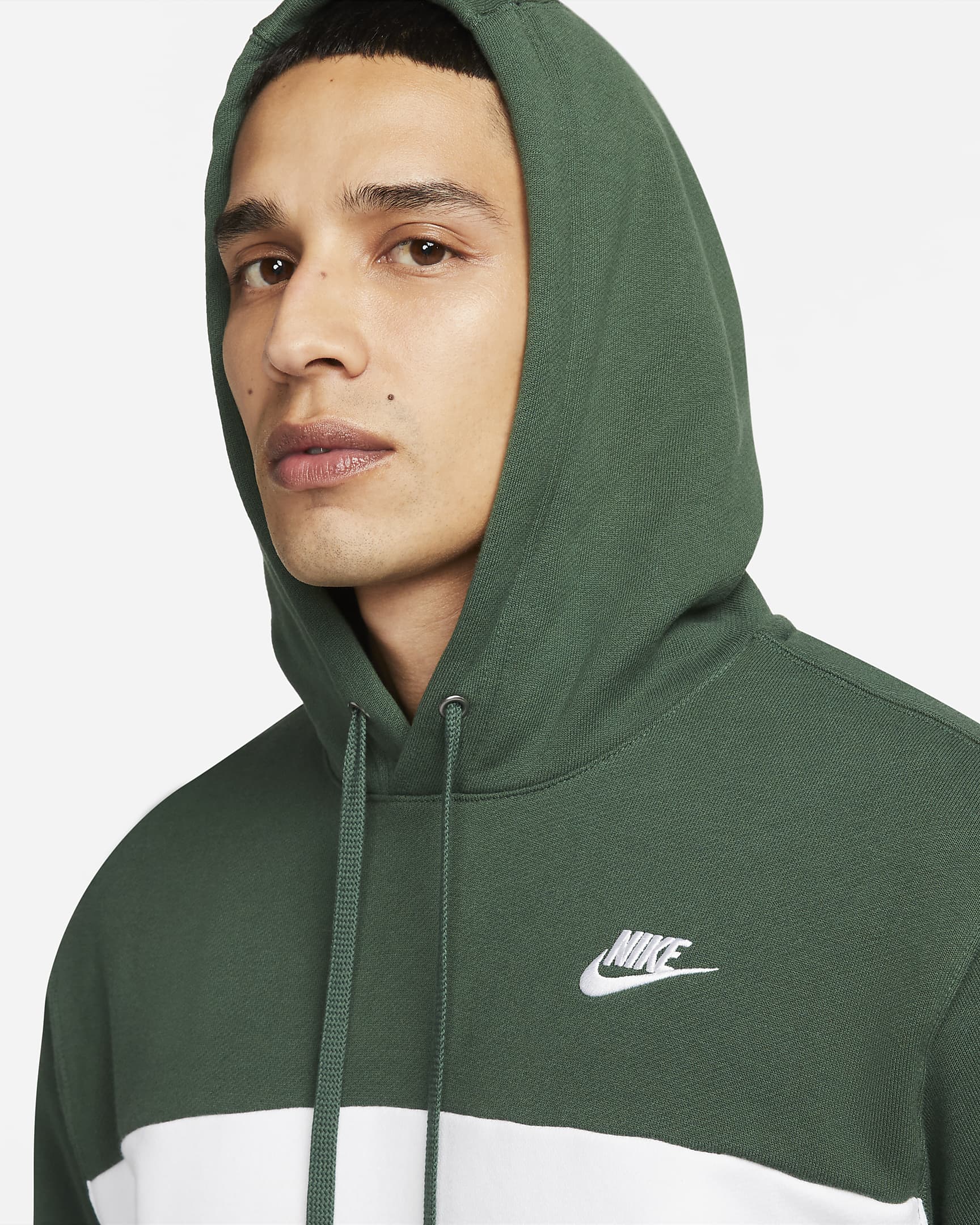 Nike Club Fleece Men's French Terry Color-Blocked Hoodie - Fir/White/Black/White