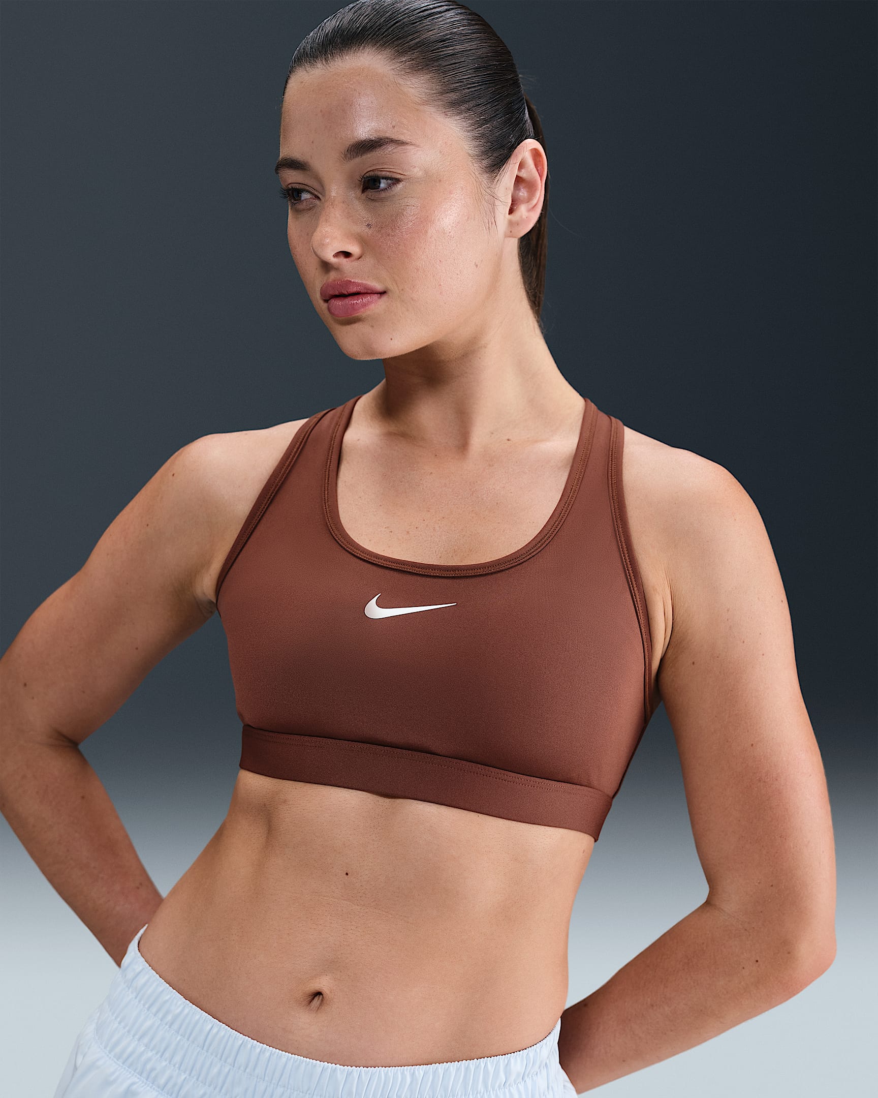 Nike Swoosh Medium Support Women's Padded Sports Bra - Fauna Brown/White