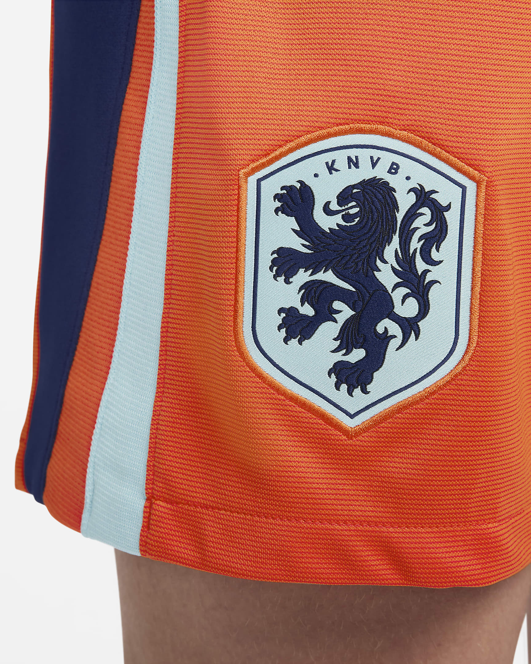 Replika pánských fotbalových kraťasů Nike Dri-FIT Nizozemsko 2024 Stadium, domácí - Safety Orange/Blue Void/Copa/Blue Void