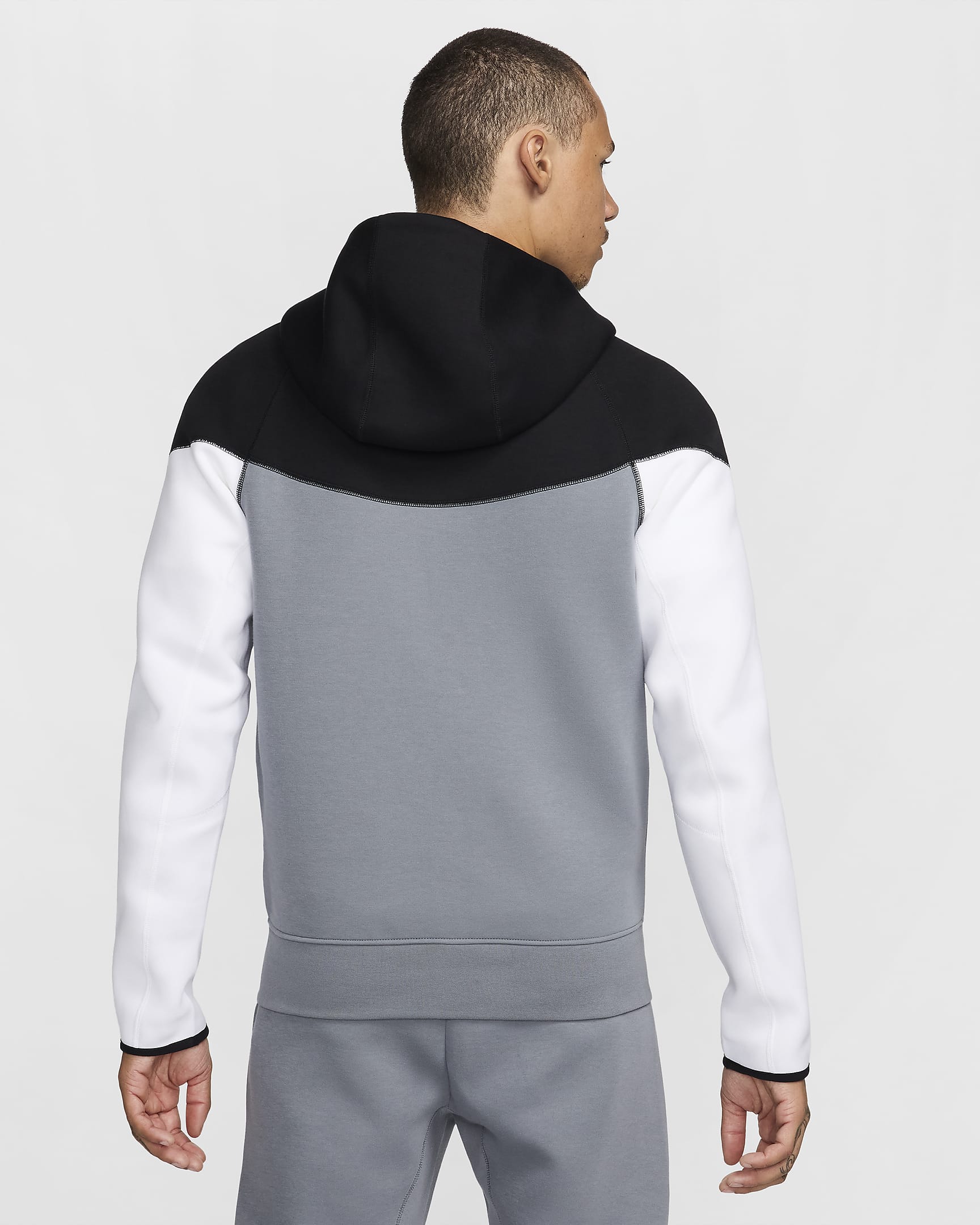 Męska bluza z kapturem i zamkiem na całej długości Nike Sportswear Tech Fleece Windrunner - Czerń/Cool Grey/Biel/Metallic Gold