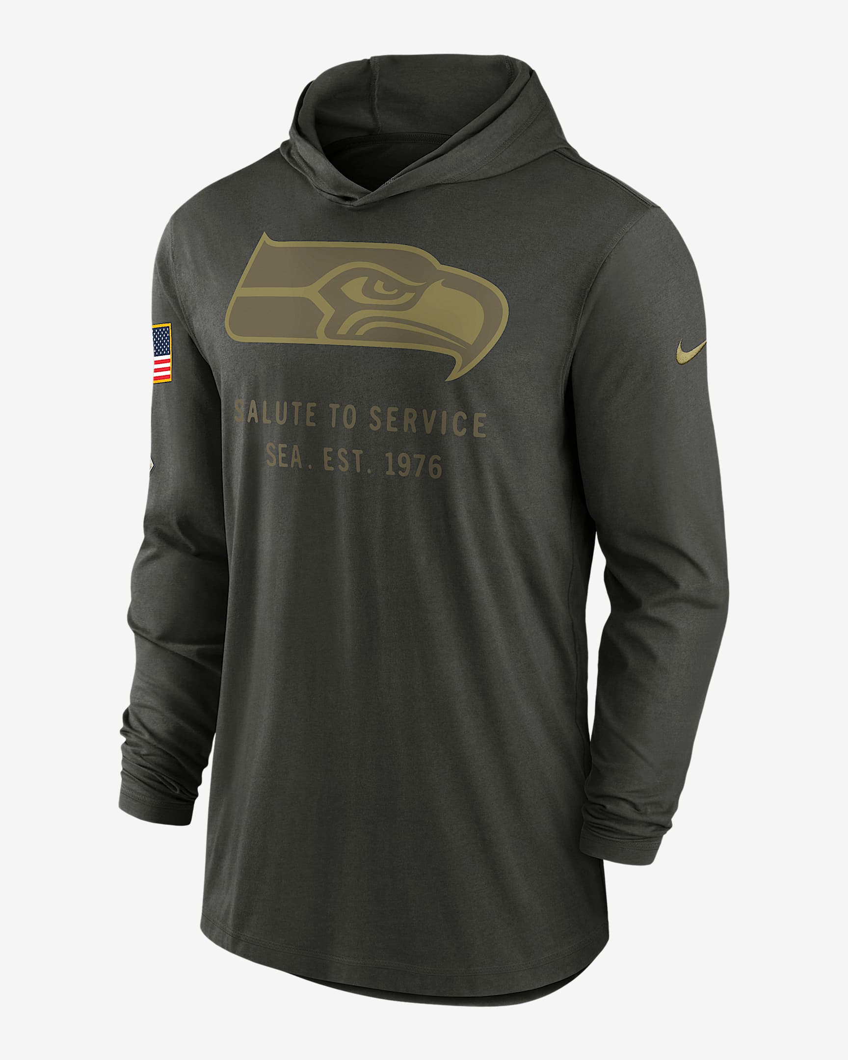 Seattle Seahawks Salute to Service Sideline Men’s Nike Dri-FIT NFL Long-Sleeve Hooded Top - Sequoia