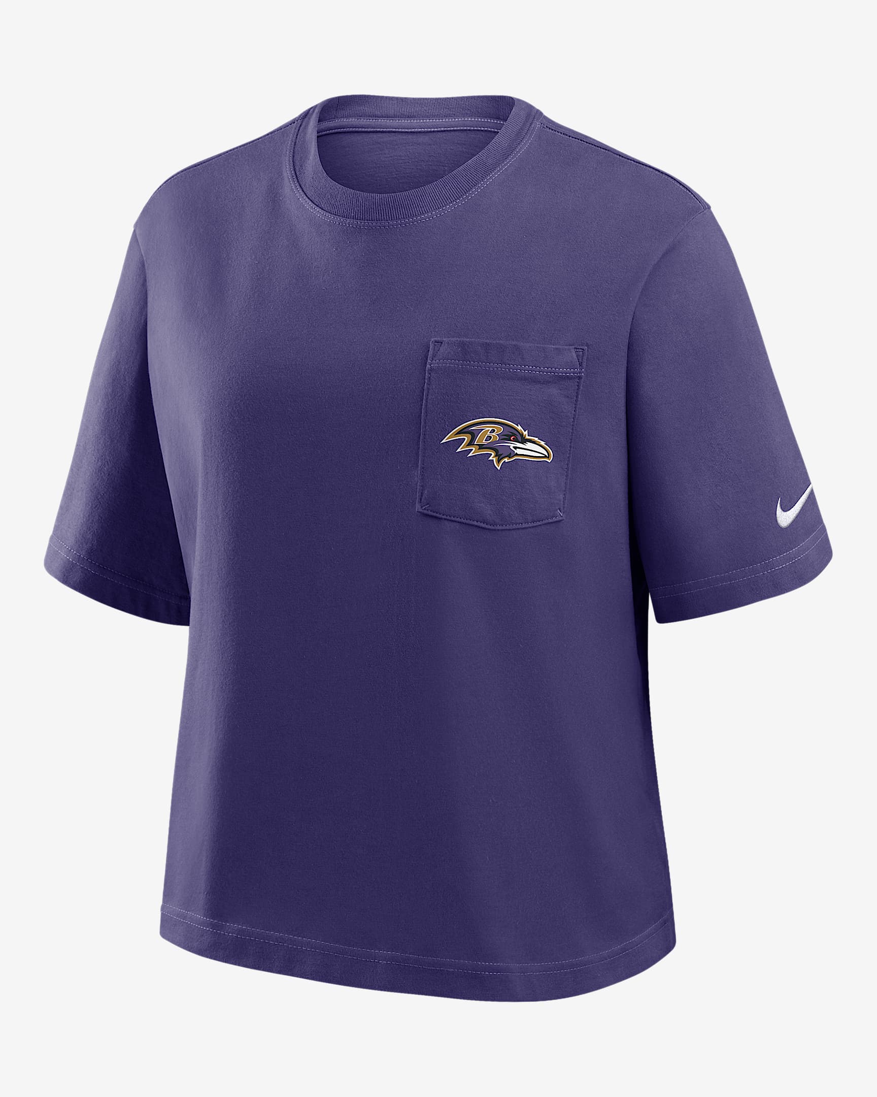 Baltimore Ravens Rewind Pocket Boxy Women's Nike NFL T-Shirt - Purple