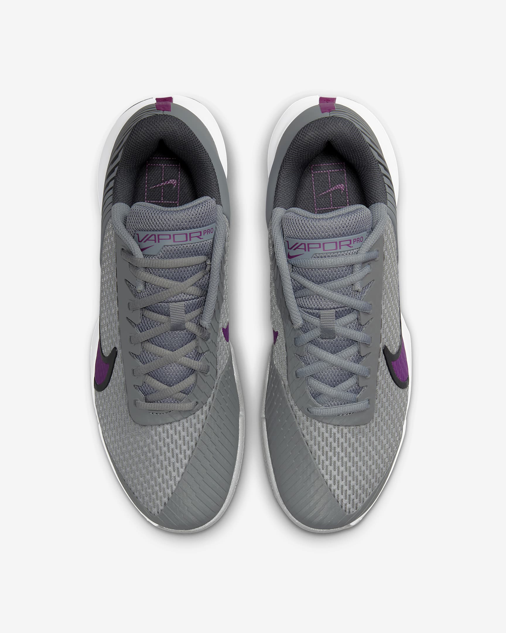 NikeCourt Air Zoom Vapor Pro 2 tennissko for grusbaner til herre - Smoke Grey/Dark Smoke Grey/Svart/Sangria