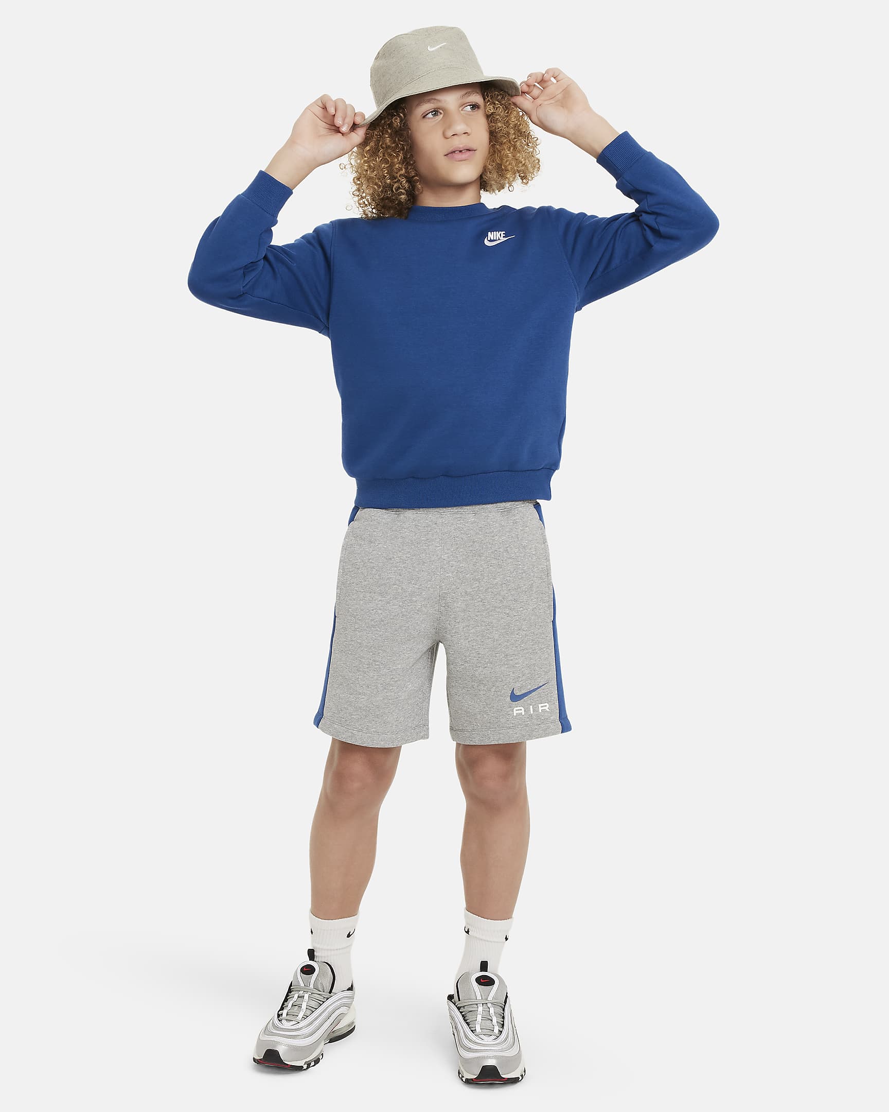 Nike Air fleeceshorts voor jongens - Dark Grey Heather/Court Blue