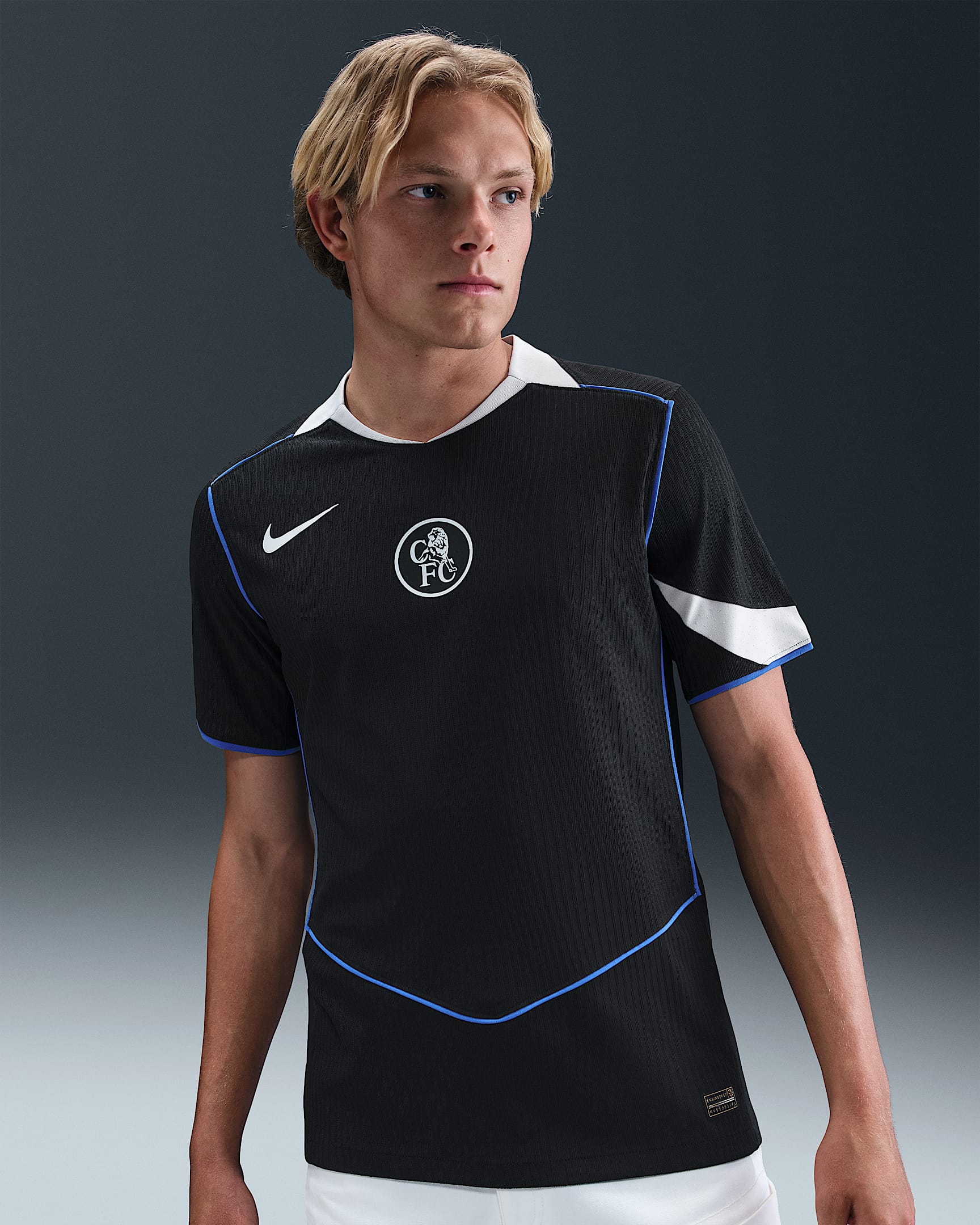 Chelsea FC 2025/26 Match Derde Nike Total 90 authentiek voetbalshirt met Dri-FIT ADV voor heren - Zwart/Field Silver/Game Royal/Field Silver