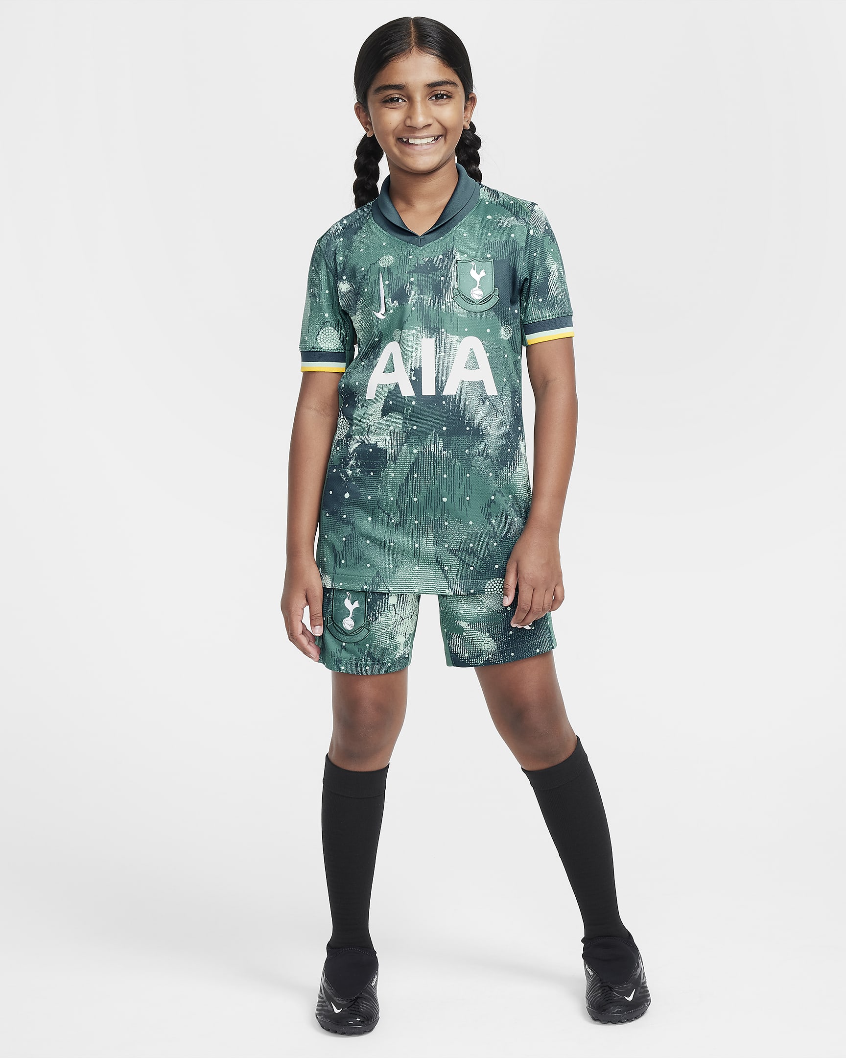 Maglia da calcio replica Nike Dri-FIT Tottenham Hotspur 2024/25 Stadium per ragazzo/a – Terza - Enamel Green/Bicoastal/Bianco