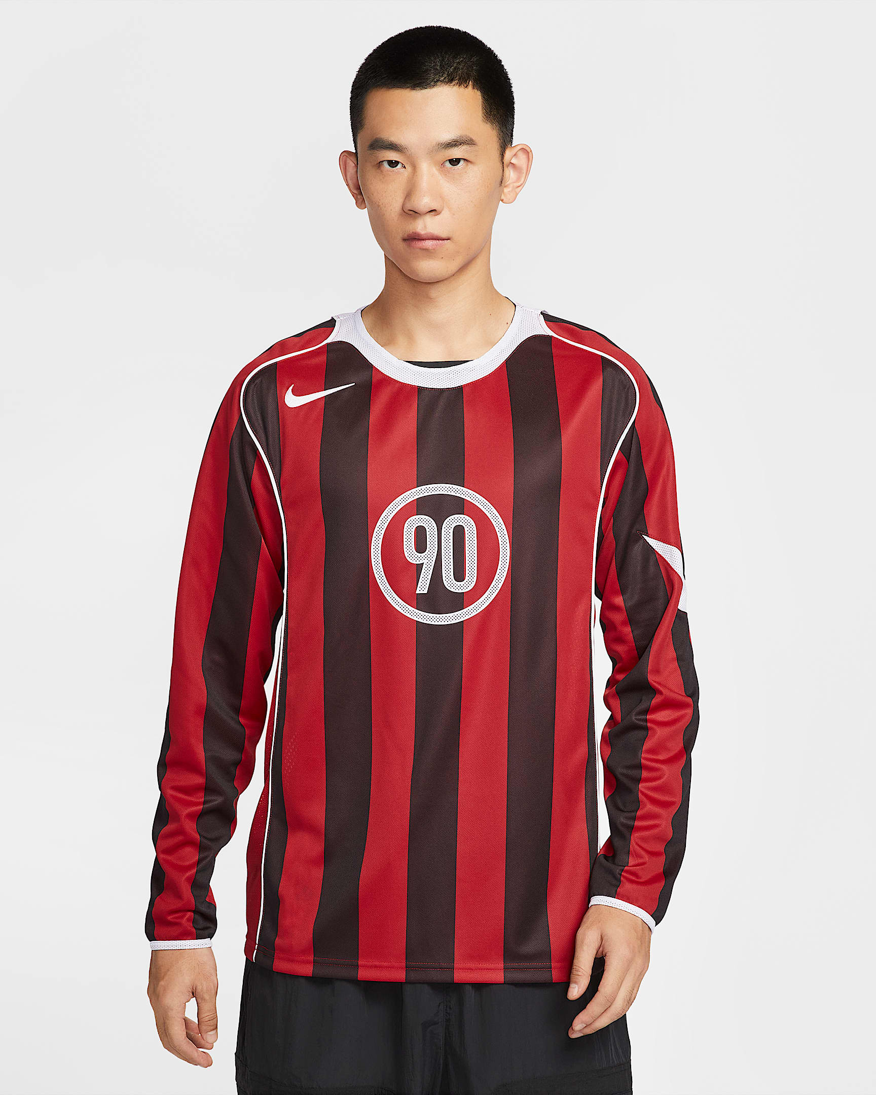 Nike Total 90 男款 Dri-FIT 長袖足球上衣 - Gym Red/白色/白色/白色