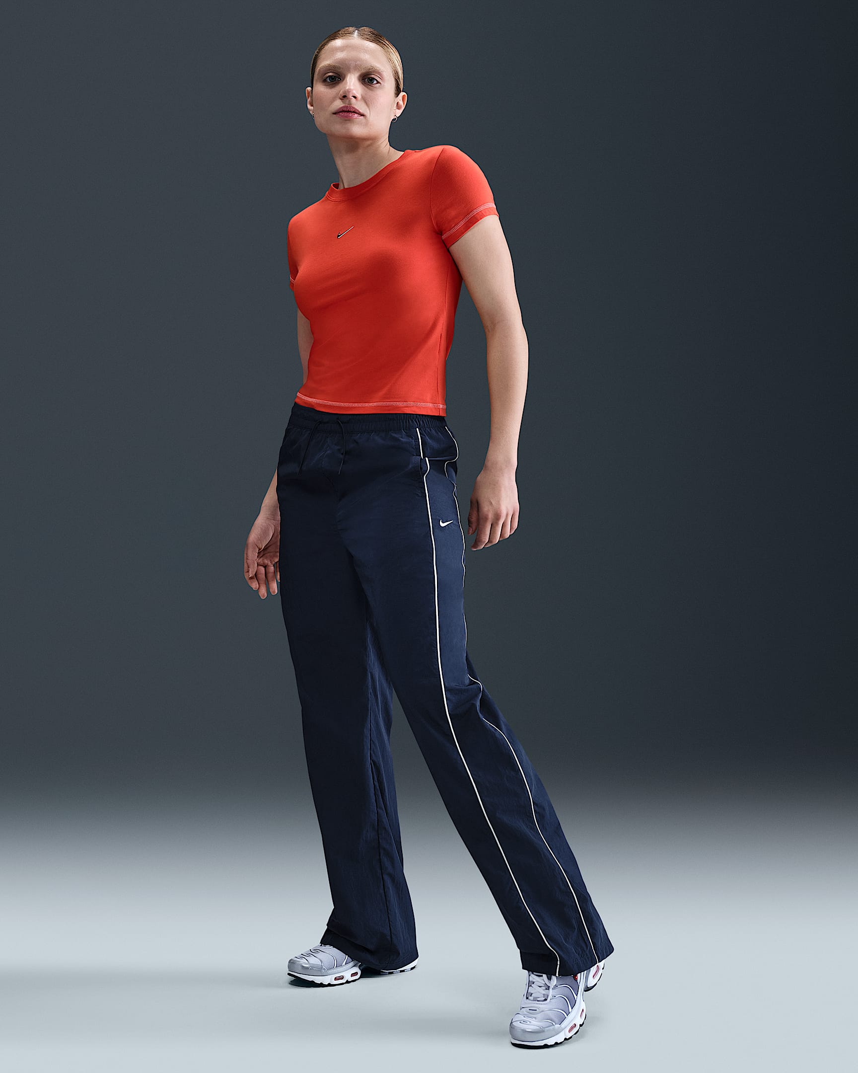 Nike Windrunner Women's High-Waisted Woven Open-Hem Trousers - Midnight Navy/Sail/Sail