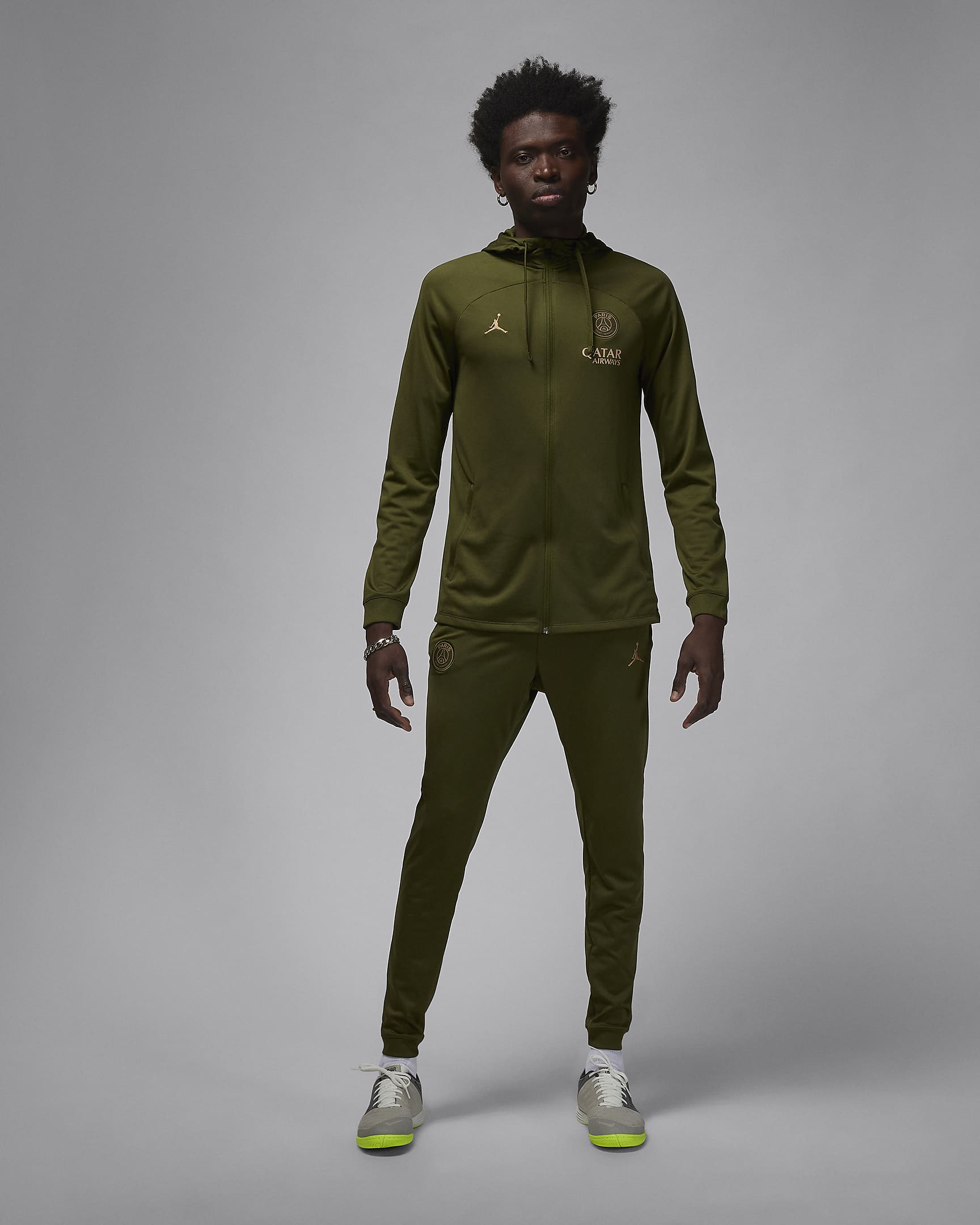 Paris Saint-Germain Strike (fjerdedrakt) Jordan Dri-FIT fotballtracksuit med hette til herre - Rough Green/Hemp