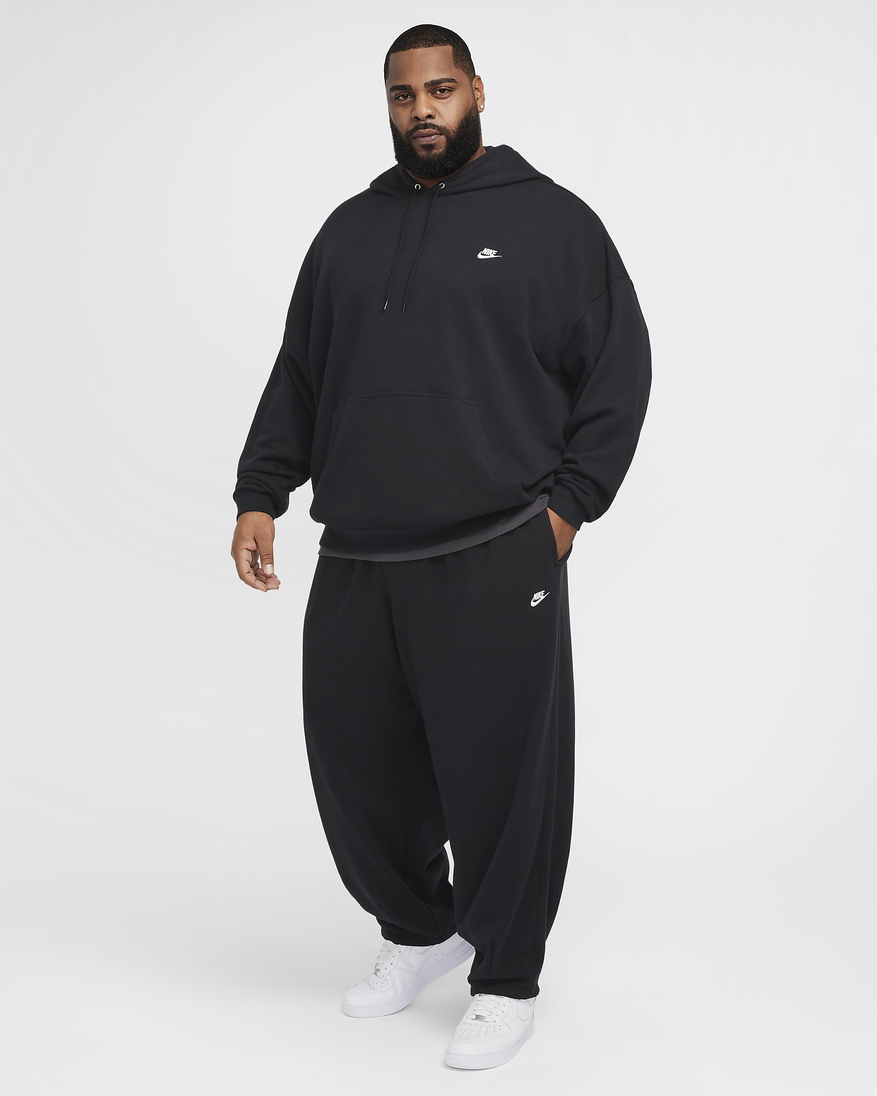 Pantalon en molleton oversize Nike Club Fleece pour homme - Noir/Noir/Blanc