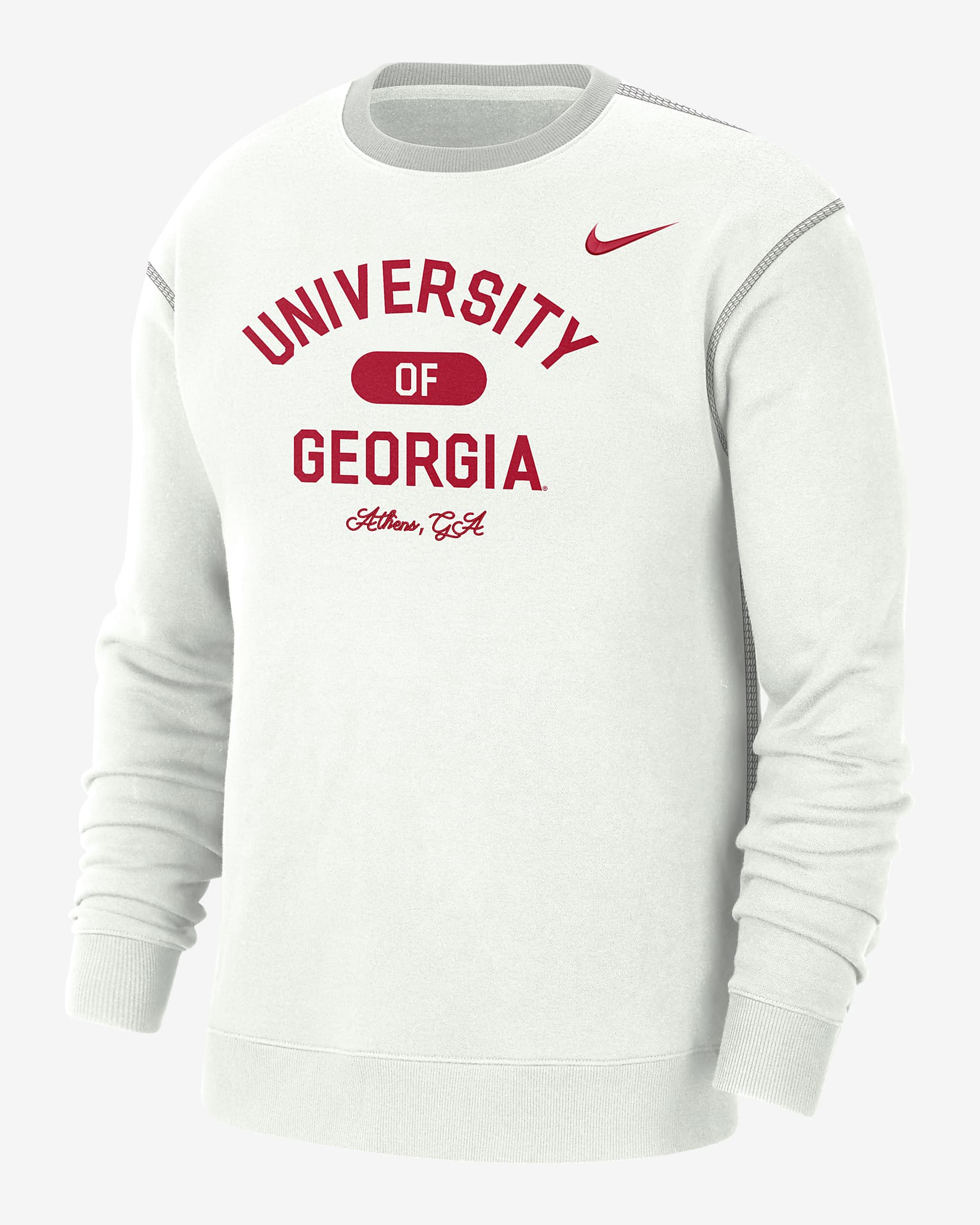 Sudadera de cuello redondo universitaria Nike para hombre Georgia - Blanco cumbre/Gris niebla/Rojo universitario