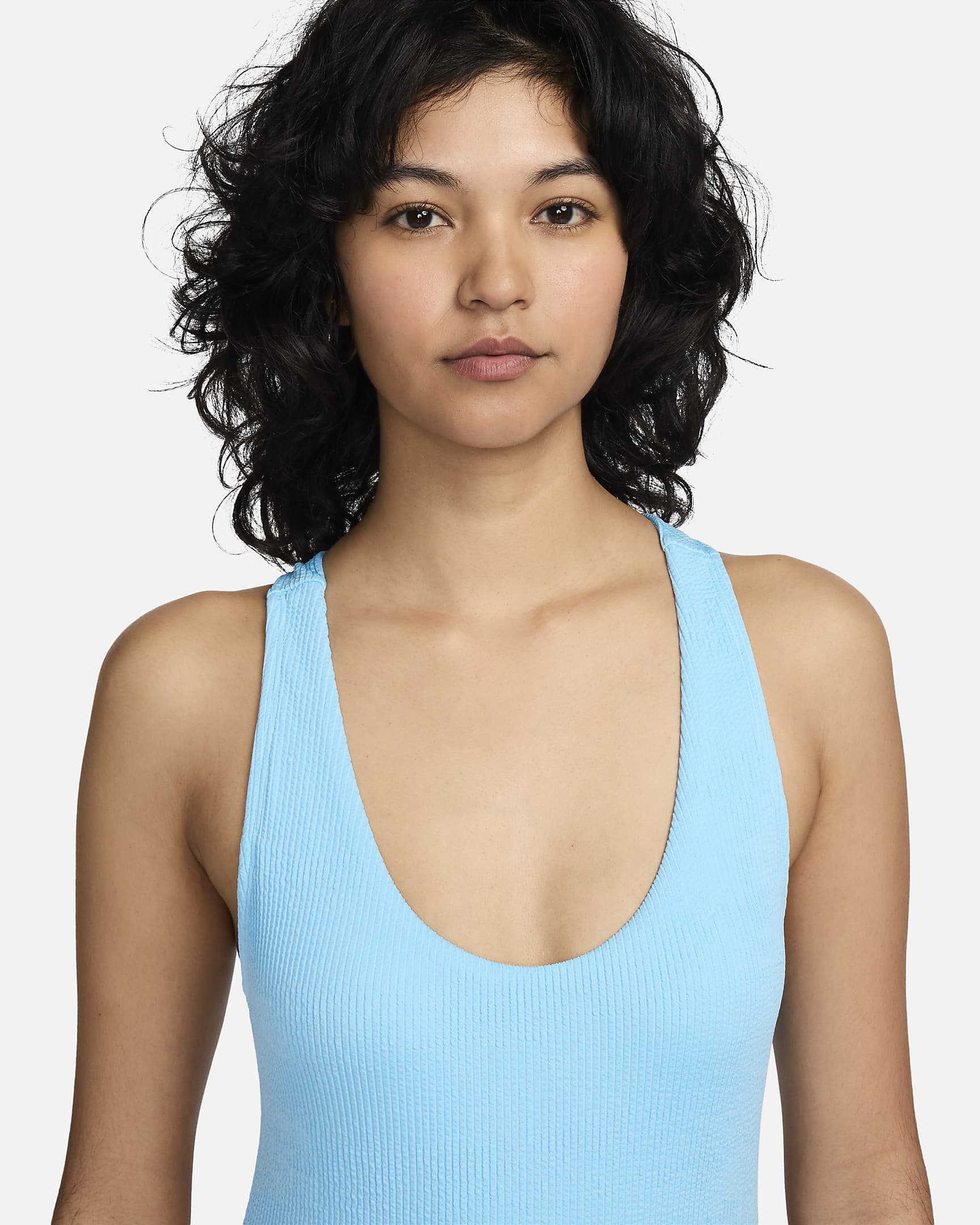 Traje de baño de una sola pieza con espalda cruzada para mujer Nike Swim Elevated Essential - Azul acuario