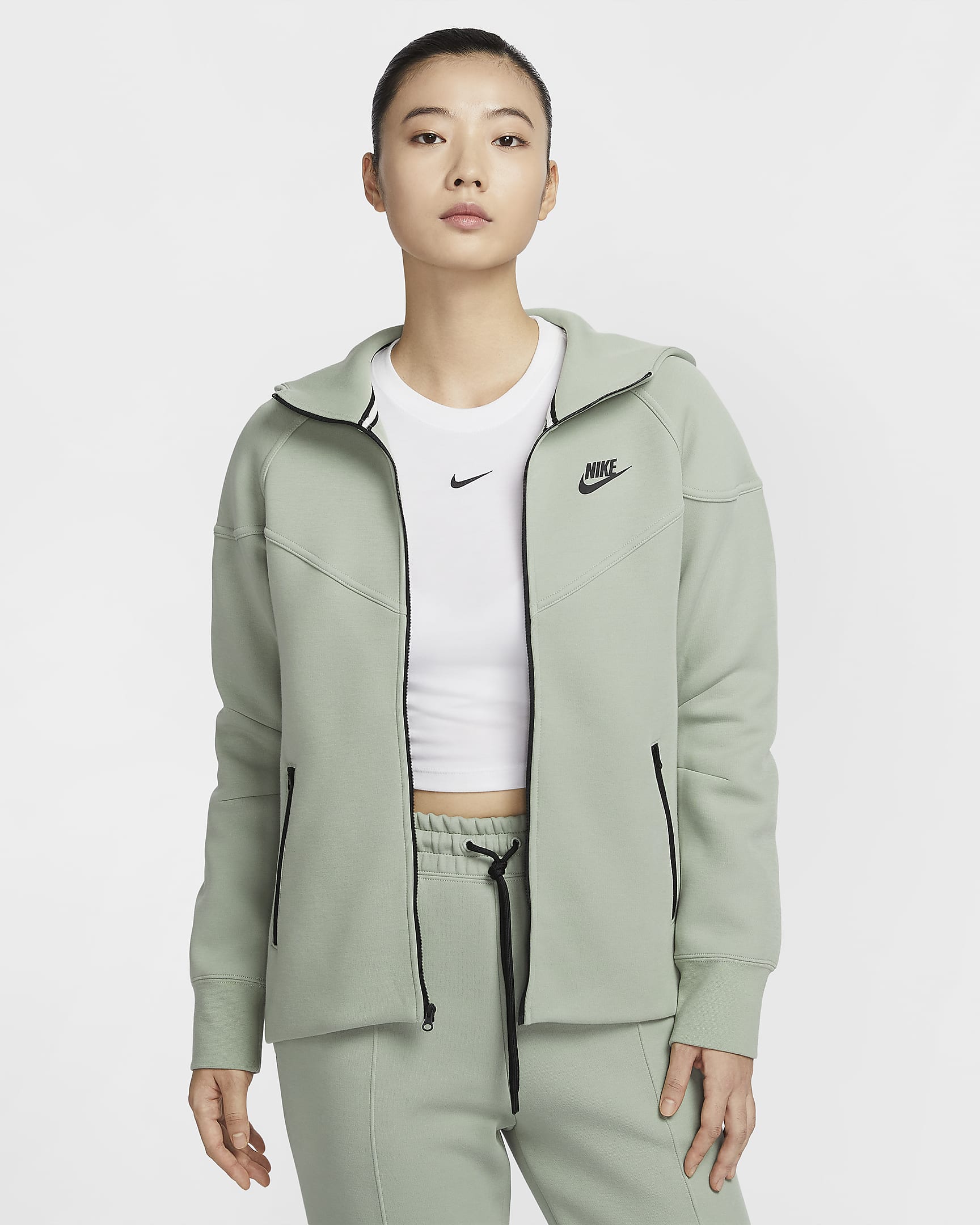 Nike Sportswear Tech Fleece Windrunner 女款全長式拉鍊連帽上衣 - Jade Horizon/黑色