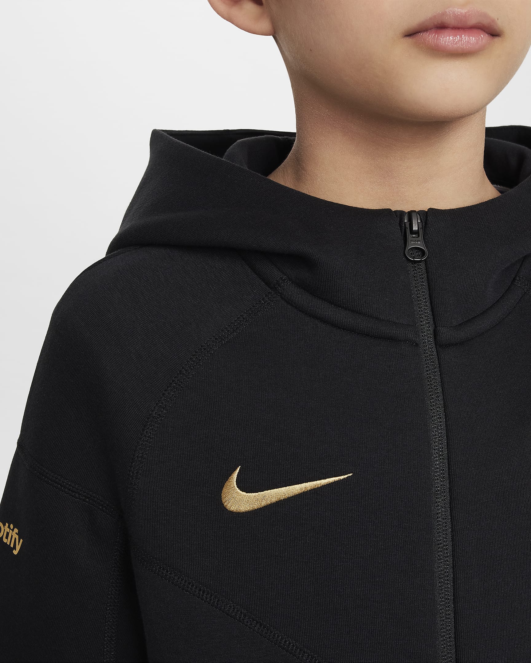 FC Barcelona Tech Fleece Nike Fußball-Kapuzenjacke für ältere Kinder (Jungen) - Schwarz/Club Gold