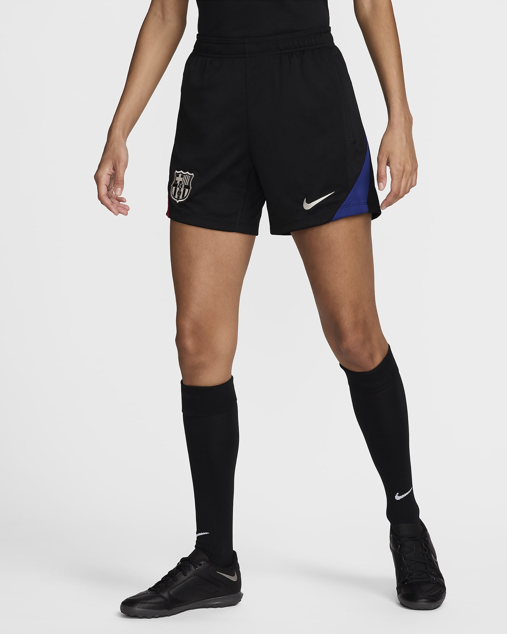 FC Barcelona Strike Nike Dri-FIT knit voetbalshorts voor dames - Zwart/Noble Red/Deep Royal Blue/Light Orewood Brown