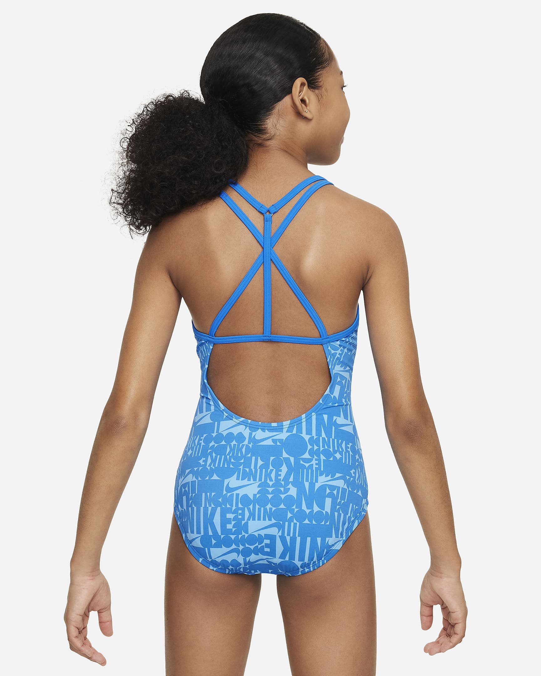 Traje de baño de una sola pieza con espalda en T para niña talla grande Nike Swim Retro Flow - Azul foto