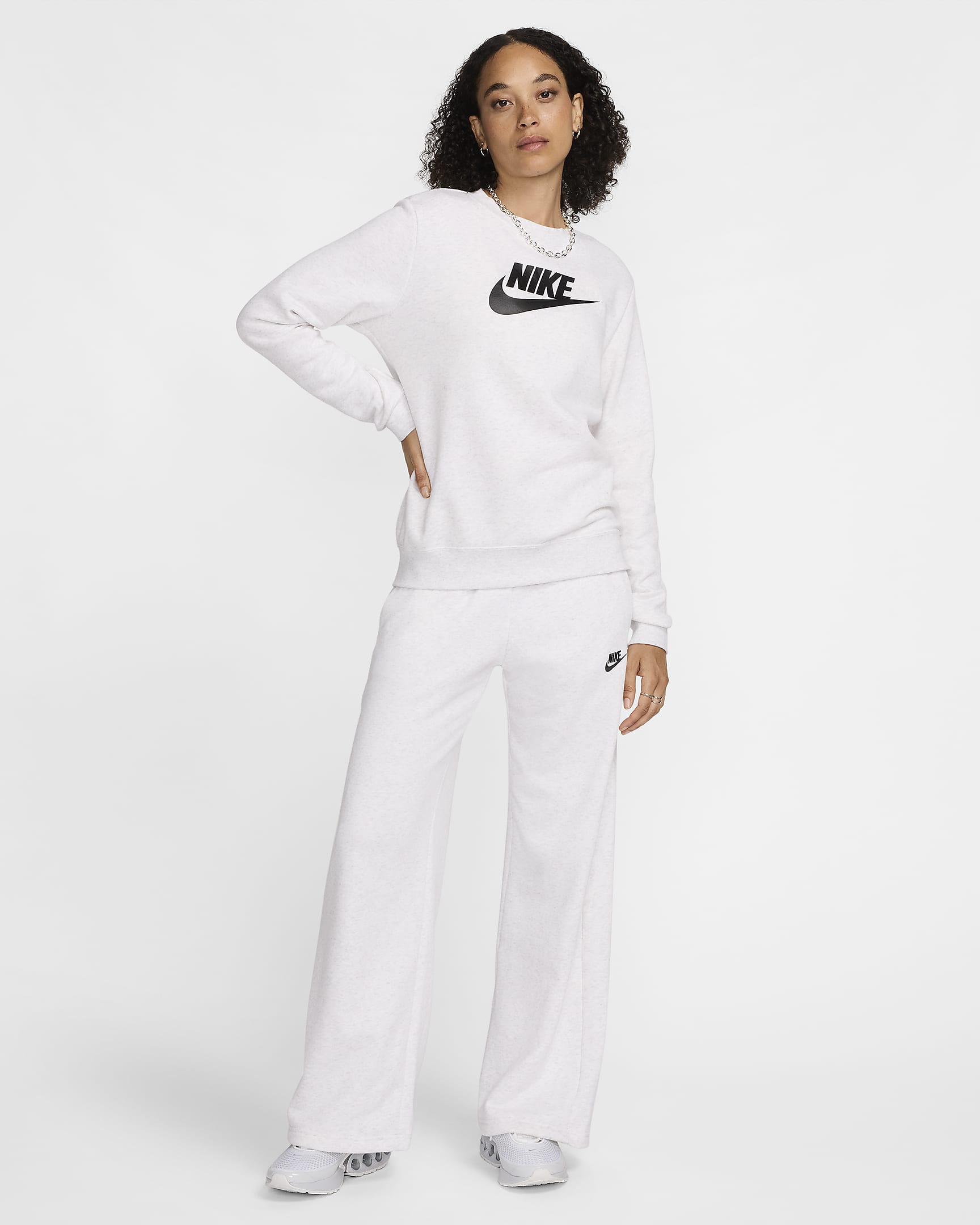 Nike Sportswear Club Fleece Women's Mid-Rise Wide-Leg Sweatpants - Birch Heather/Black