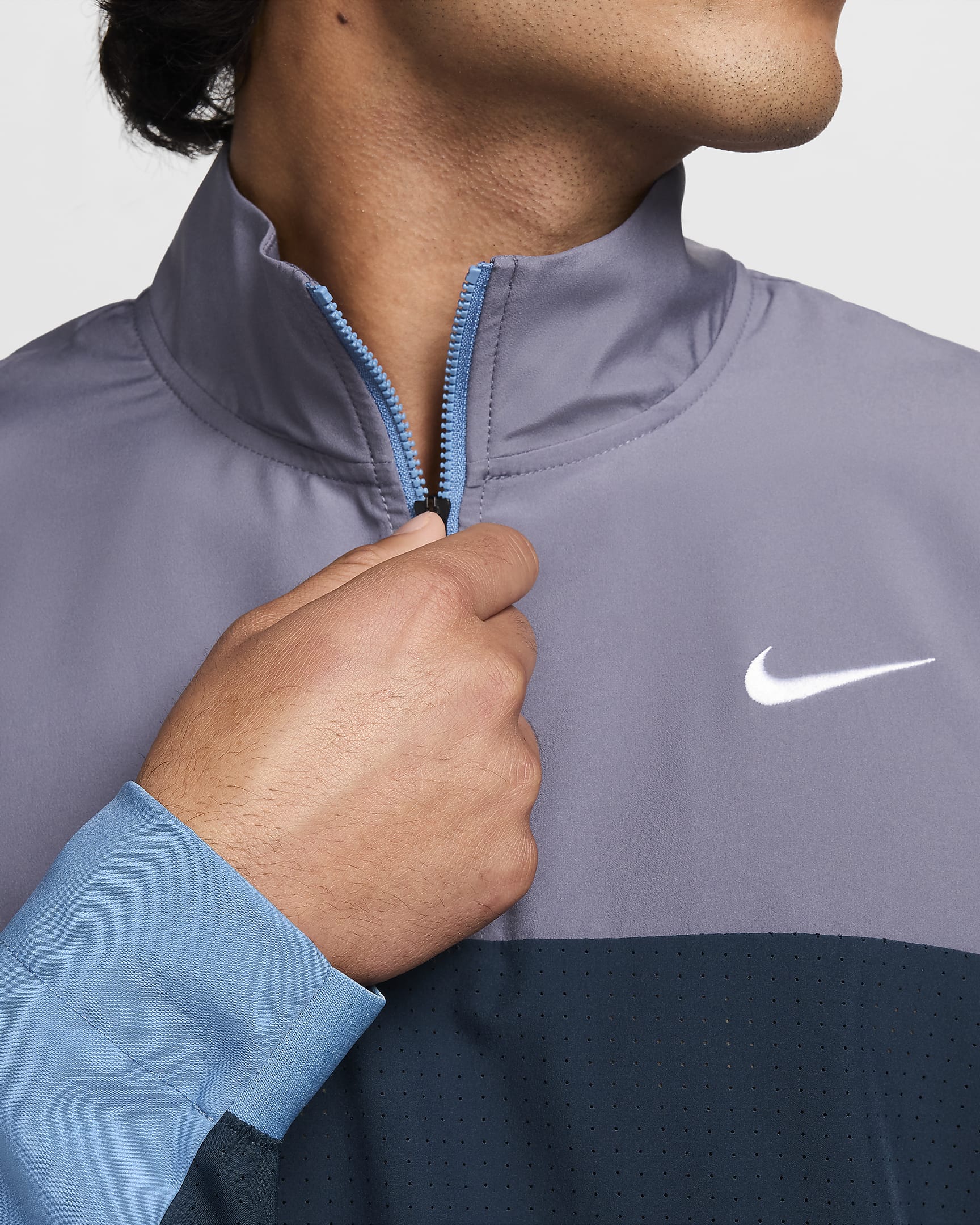 Veste de golf Dri-FIT à demi-zip Nike Golf Club pour homme - Armory Navy/Light Carbon/Aegean Storm/Blanc