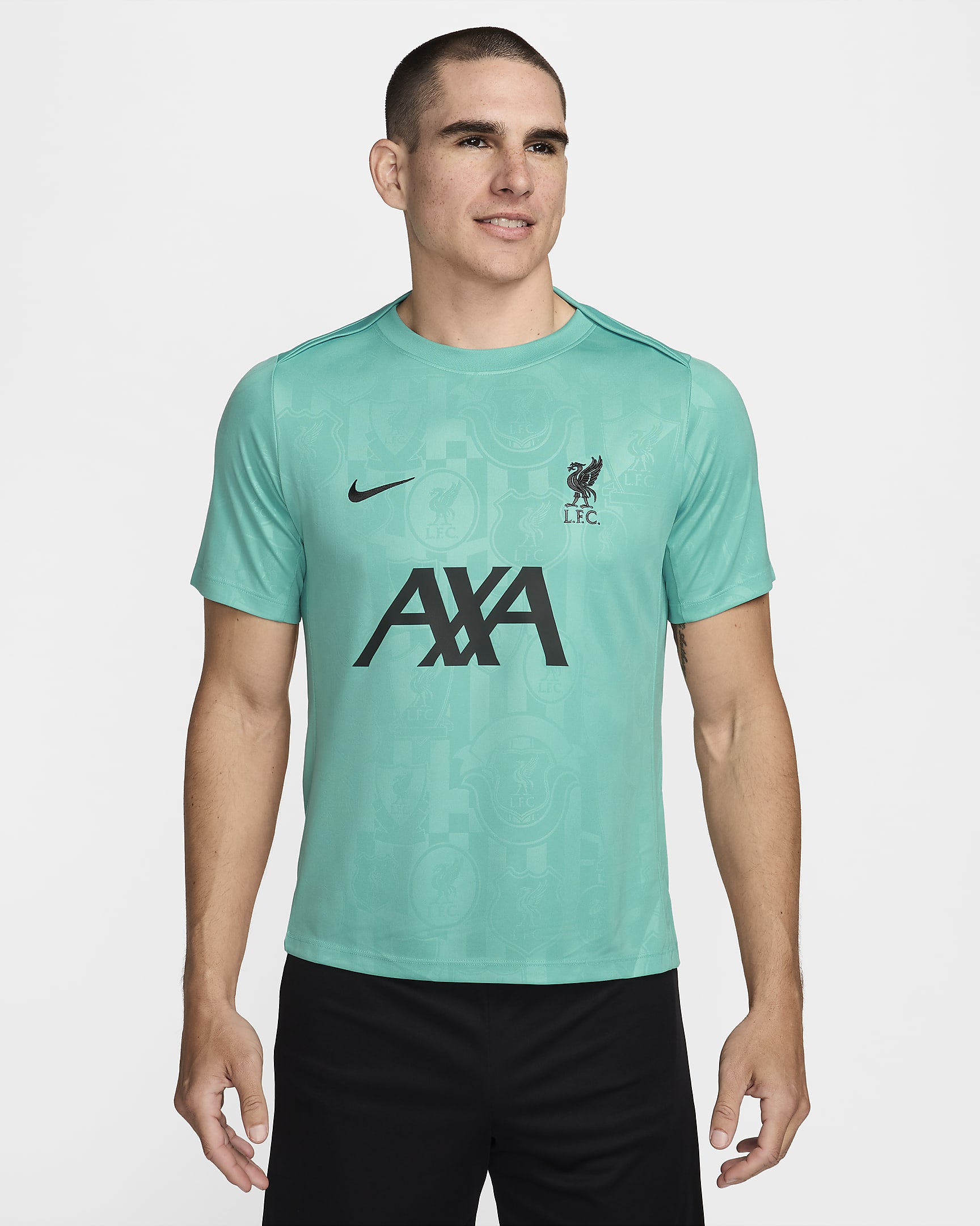 Liverpool FC Academy Pro Nike Dri-FIT Maç Öncesi Kısa Kollu Erkek Futbol Üstü - Washed Teal/Night Forest/Night Forest